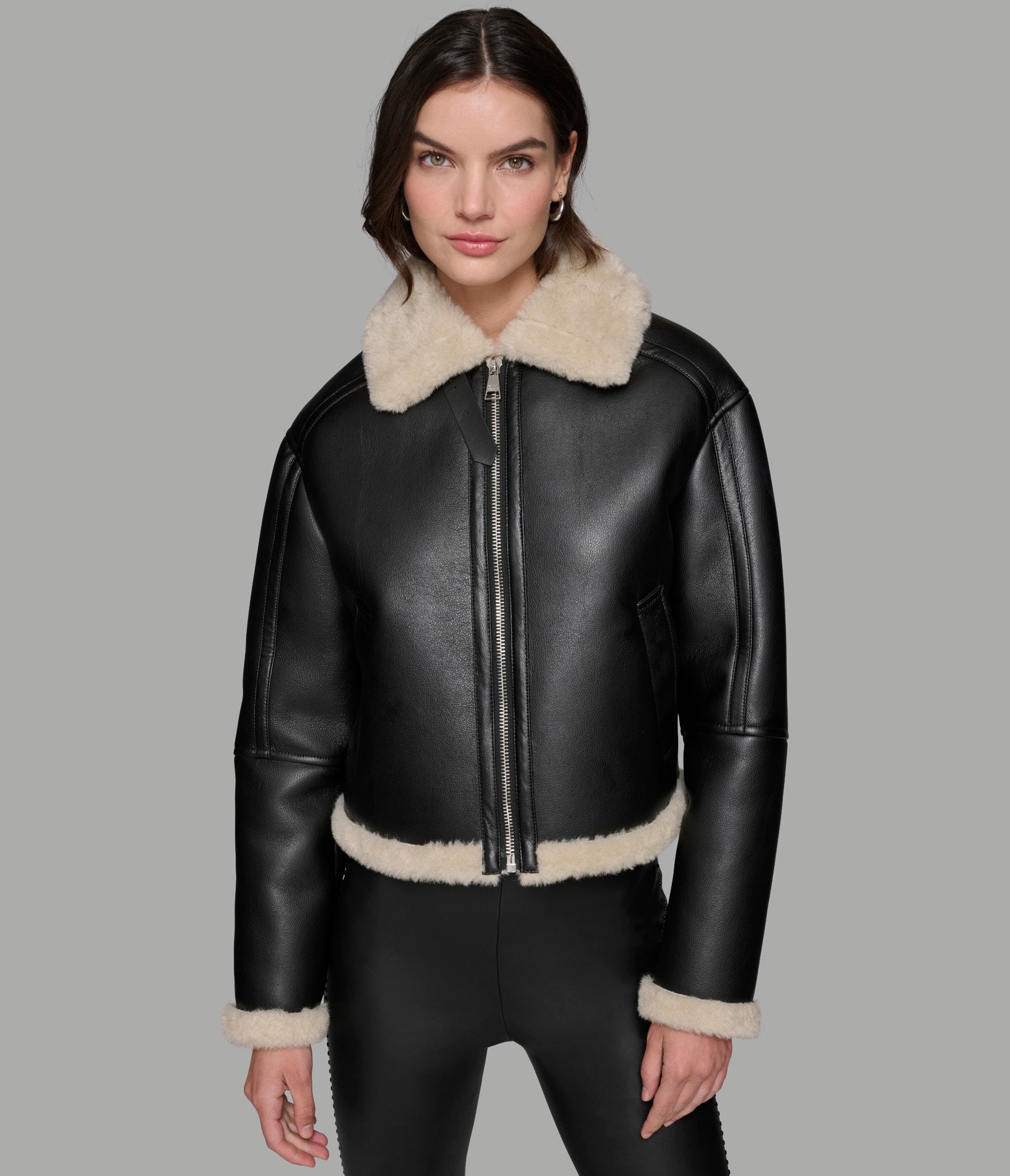 CROPPED FAUX LEATHER JACKET WITH FAUX SHEARLING VIEW 3 | Jackets & Coats CROPPED FAUX LEATHER JACKET WITH FAUX SHEARLING VIEW 3 | Jackets & Coats