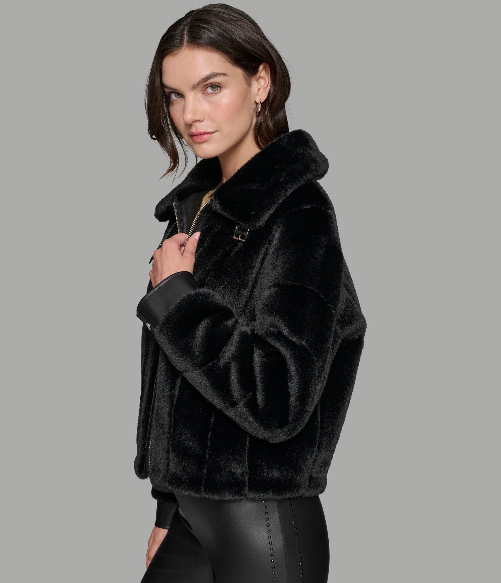 CHANNEL FAUX MINK AND PU BOMBER VIEW 3 | Jackets & Coats CHANNEL FAUX MINK AND PU BOMBER VIEW 3 | Jackets & Coats