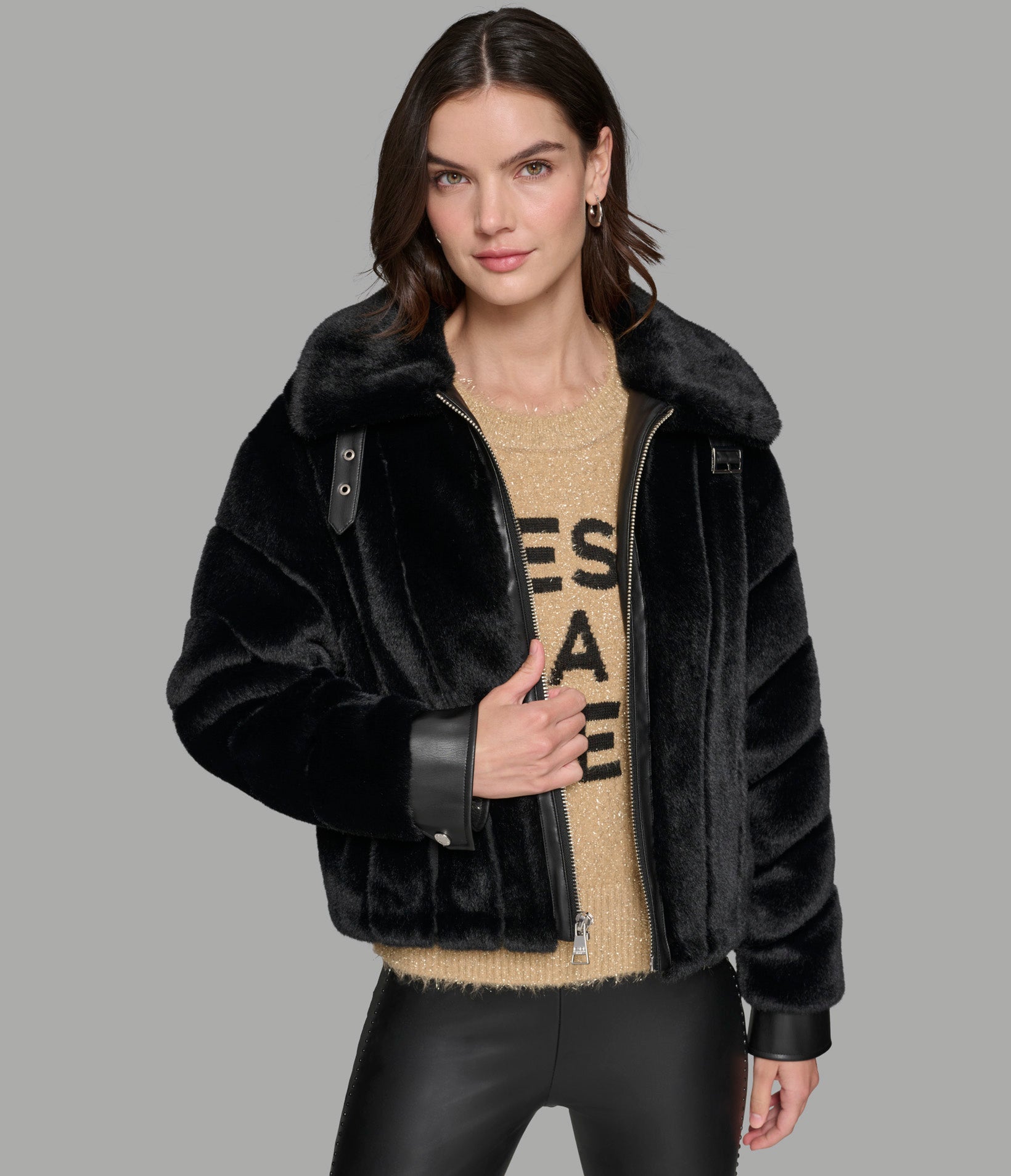CHANNEL FAUX MINK AND PU BOMBER VIEW 5 | Jackets & Coats CHANNEL FAUX MINK AND PU BOMBER VIEW 5 | Jackets & Coats