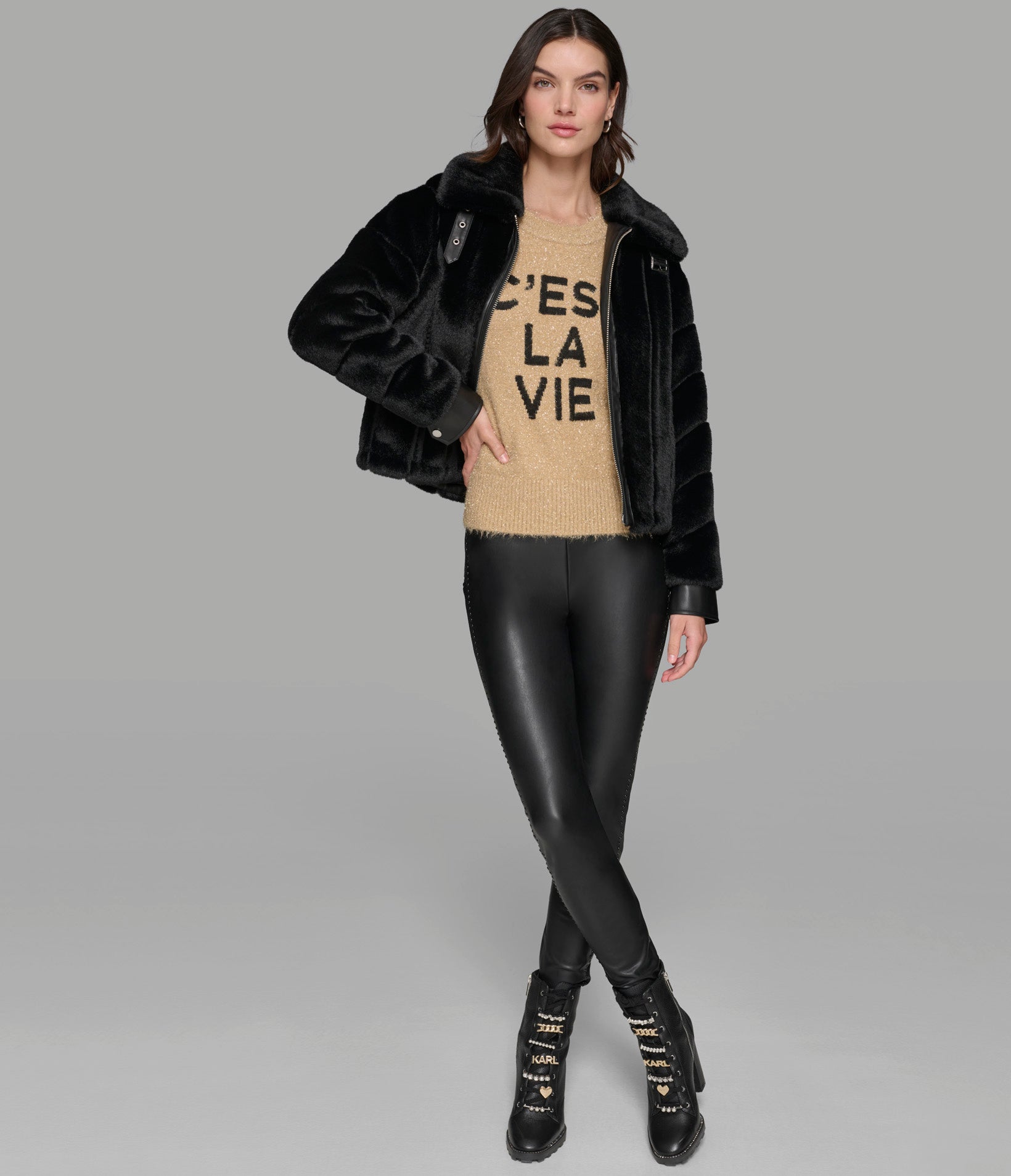 CHANNEL FAUX MINK AND PU BOMBER VIEW 4 | Jackets & Coats CHANNEL FAUX MINK AND PU BOMBER VIEW 4 | Jackets & Coats