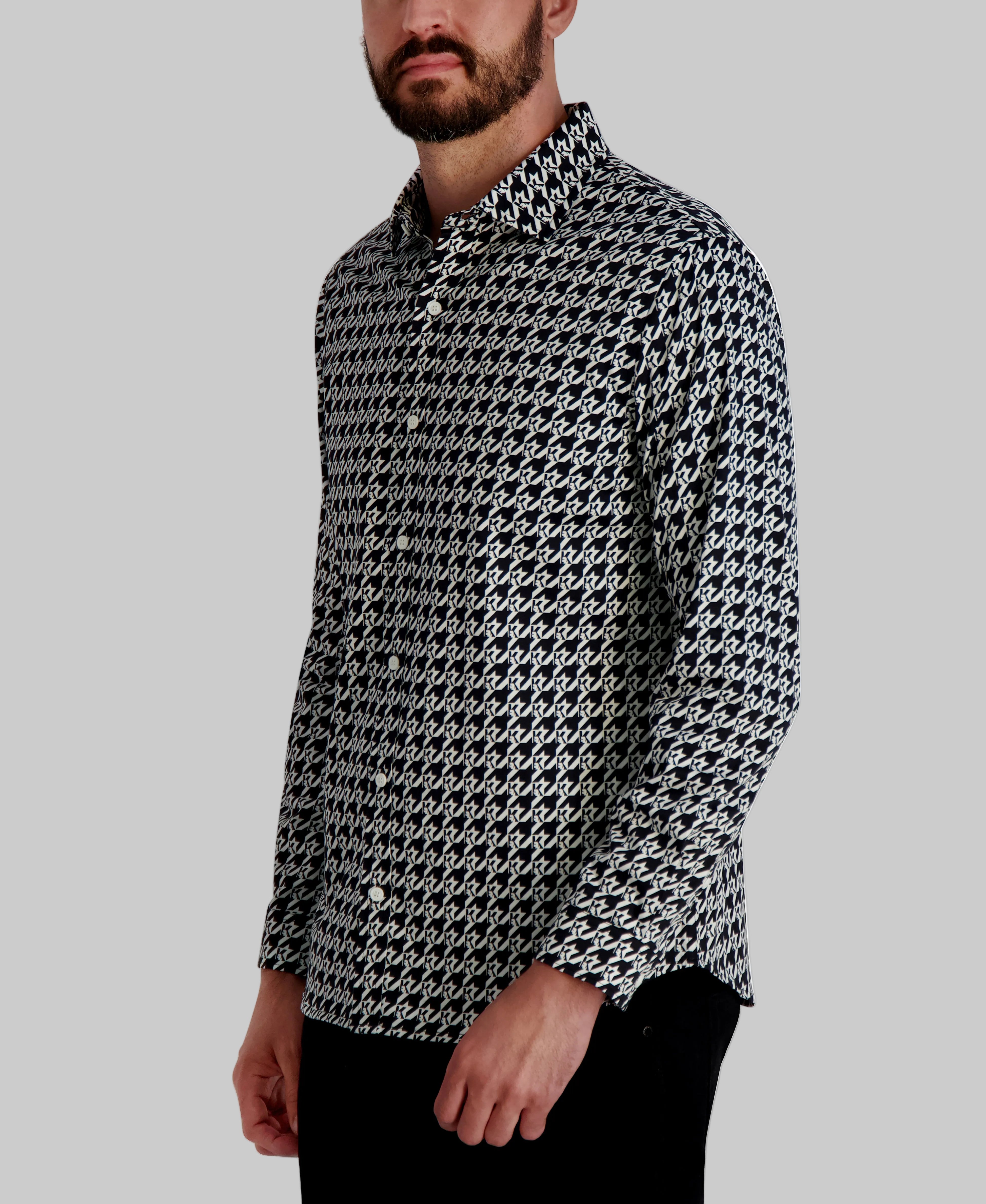 HOUNDSTOOTH KARL LOGO BUTTON UP SHIRT VIEW 3 HOUNDSTOOTH KARL LOGO BUTTON UP SHIRT VIEW 3