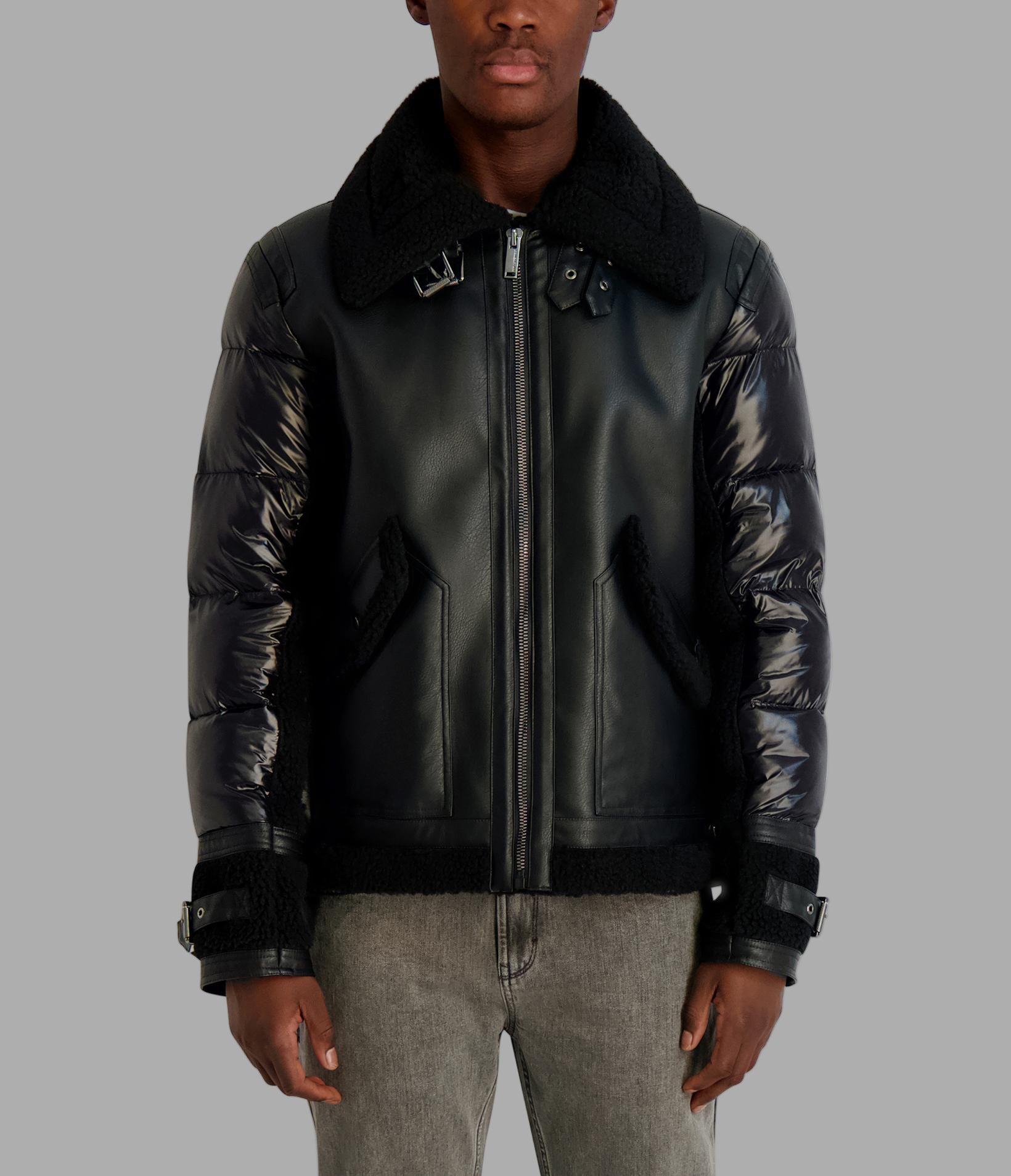 FAUX SHEARLING MIXED MEDIA JACKET View 1 | MEN'S FALL COLLECTION FAUX SHEARLING MIXED MEDIA JACKET View 1 | MEN'S FALL COLLECTION