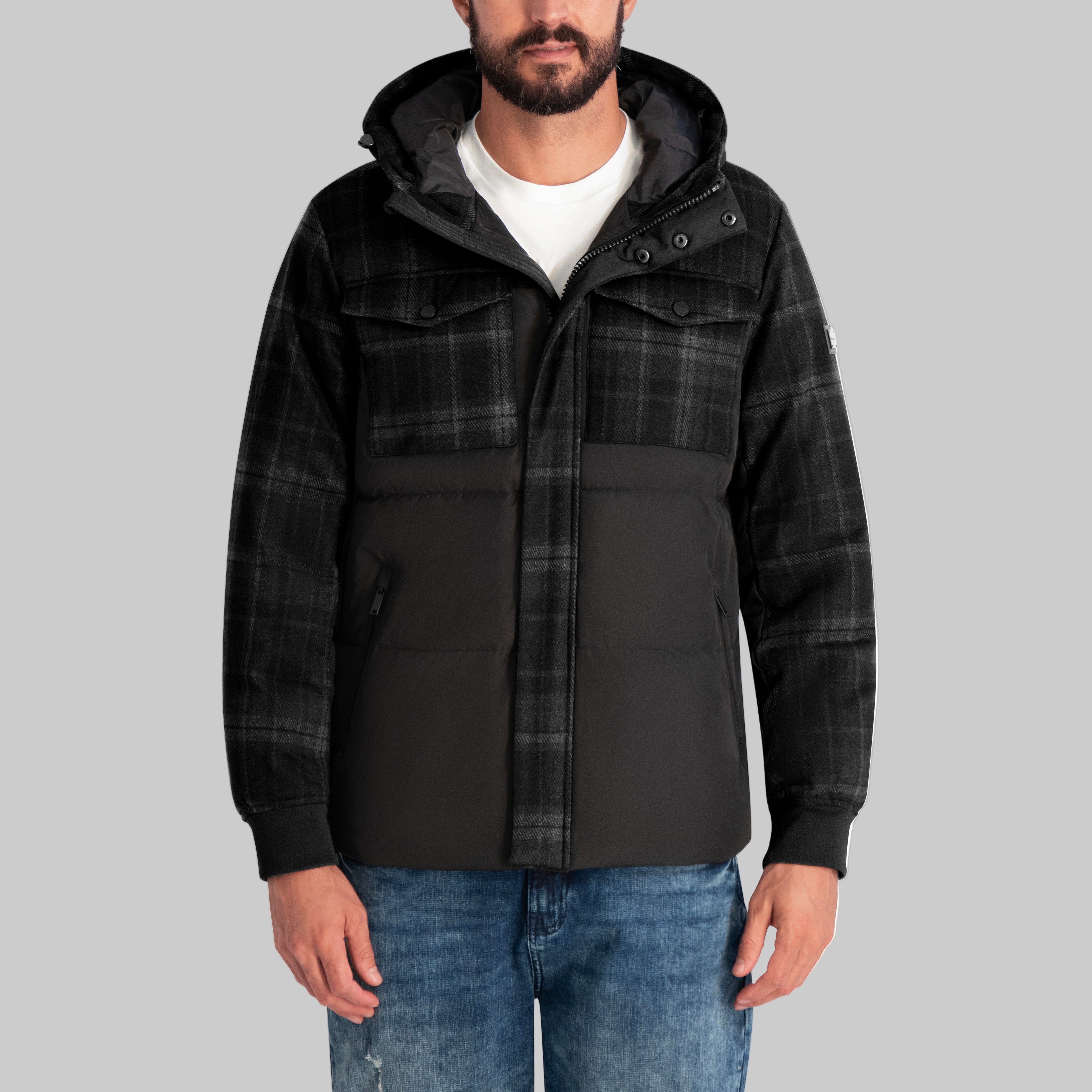 MIXED MEDIA HOODED PUFFER VIEW 4 | MEN'S FALL COLLECTION MIXED MEDIA HOODED PUFFER VIEW 4 | MEN'S FALL COLLECTION