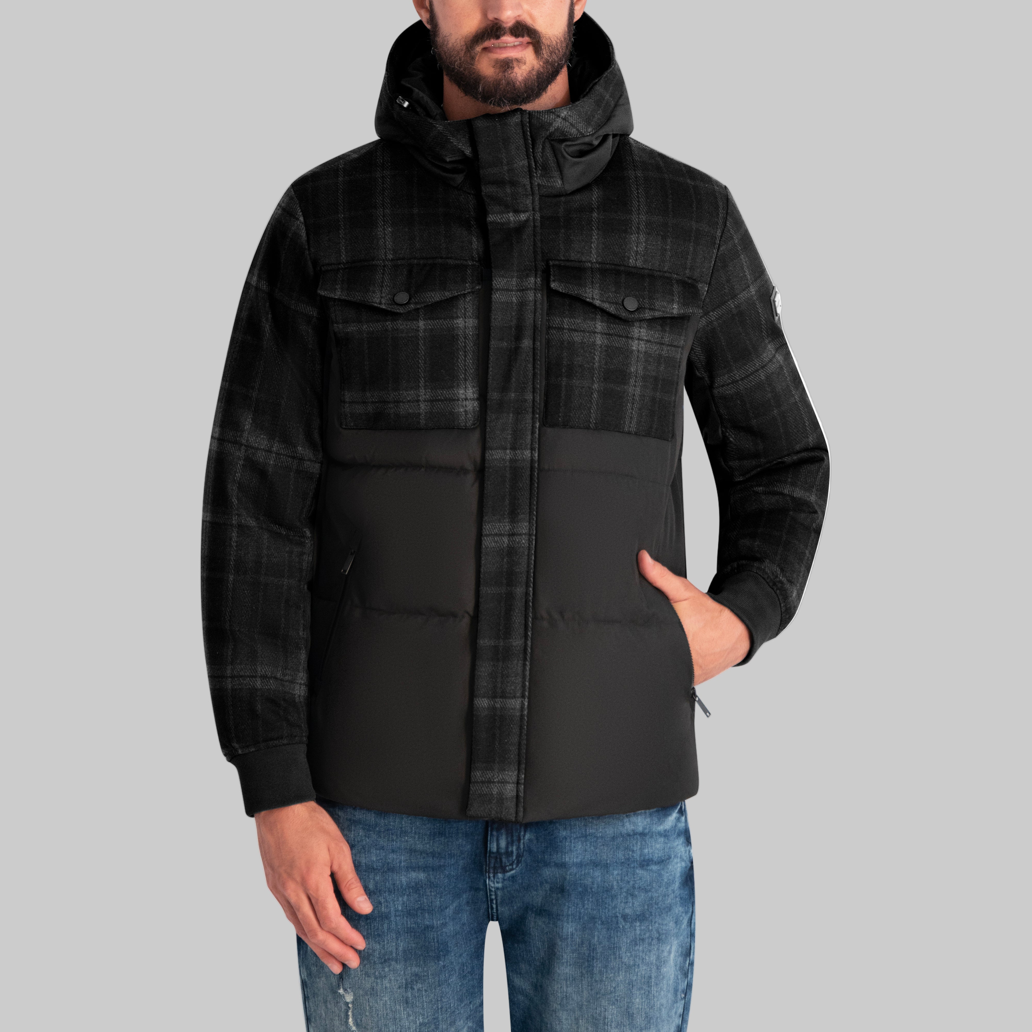 MIXED MEDIA HOODED PUFFER View 1 | Men's Coats & Jackets MIXED MEDIA HOODED PUFFER View 1 | Men's Coats & Jackets