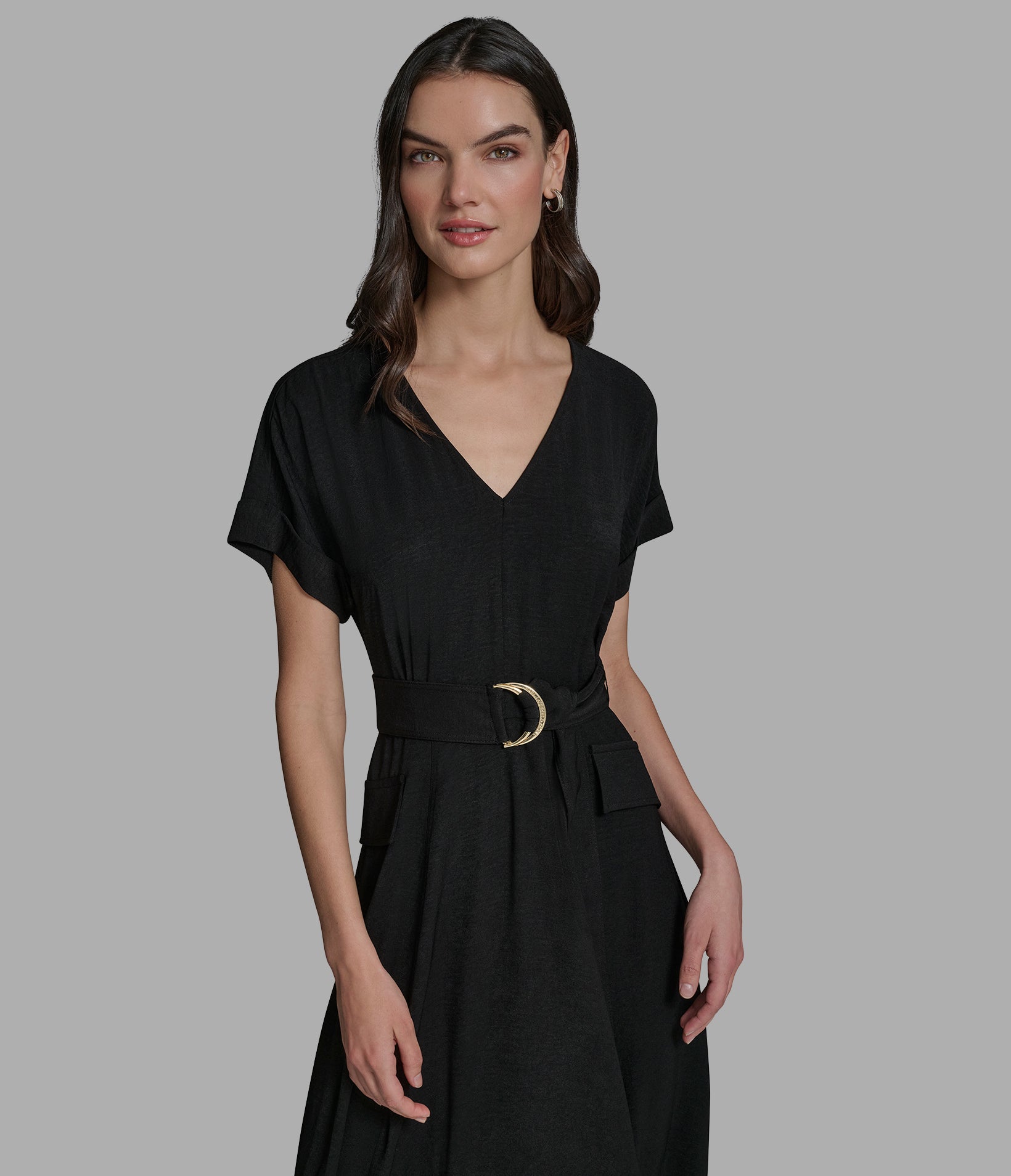 SHORT SLEEVE BELTED MIDI DRESS VIEW 4 | New Women's Clothing