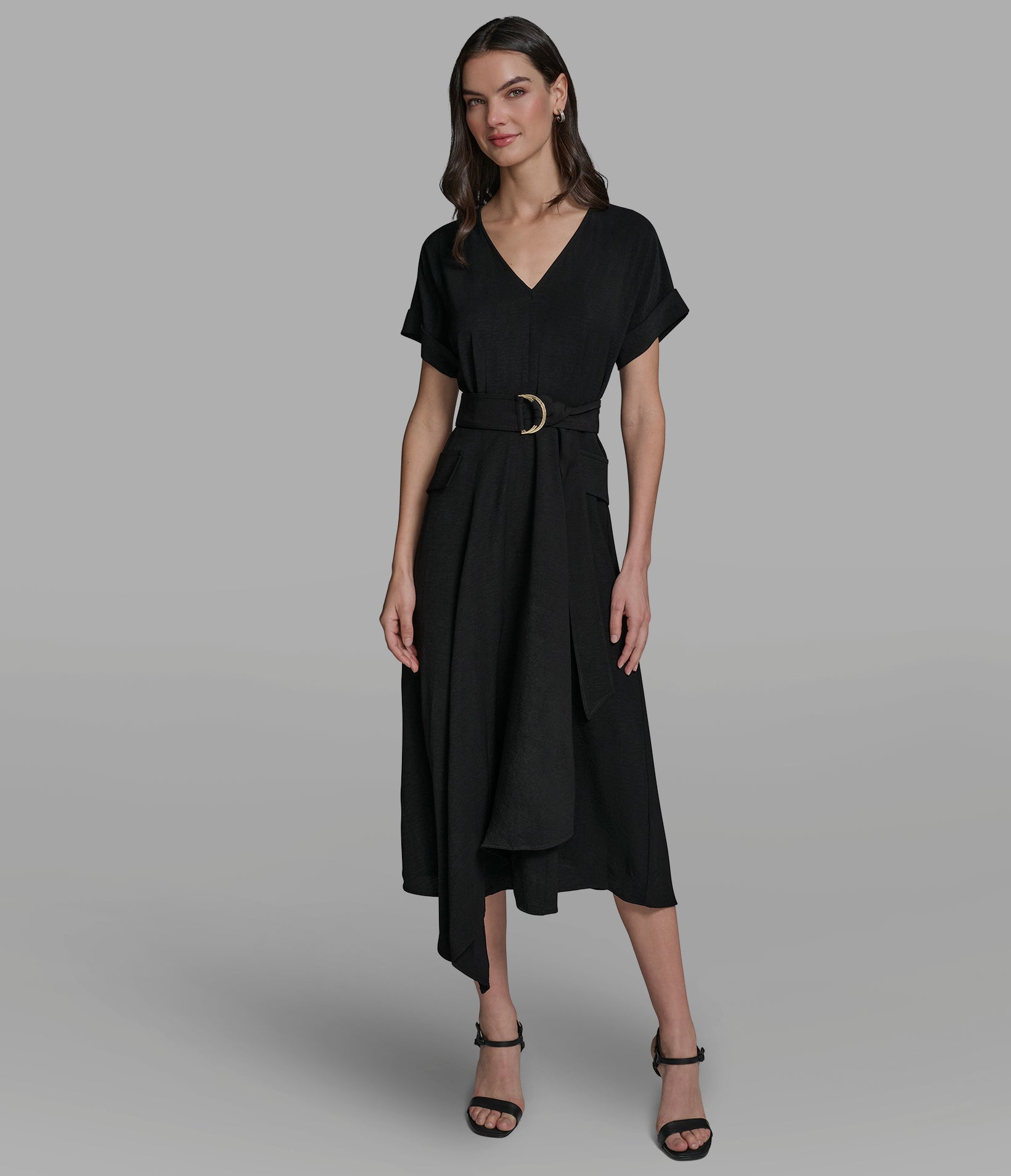 SHORT SLEEVE BELTED MIDI DRESS View 1 | New Women's Clothing