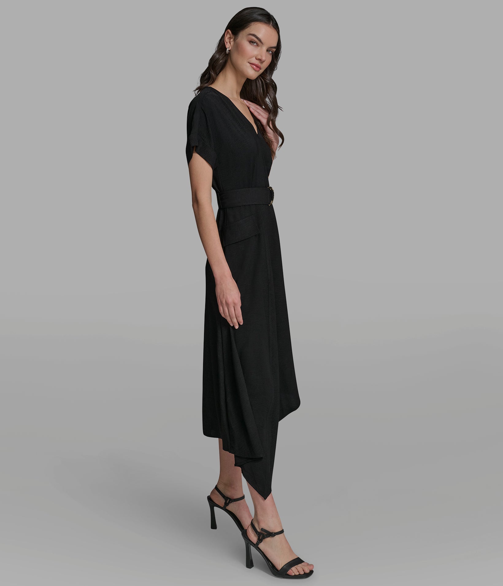 SHORT SLEEVE BELTED MIDI DRESS VIEW 3 | New Women's Clothing