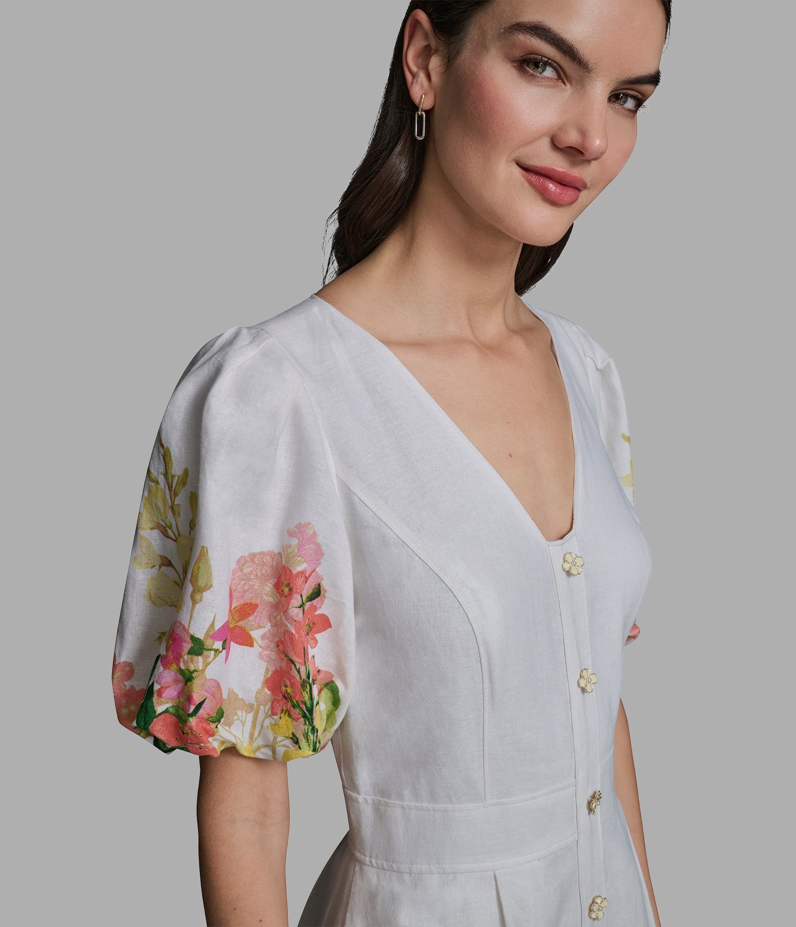 SHORT SLEEVE FLORAL FIT & FLARE DRESS VIEW 5 | Women's Clothing