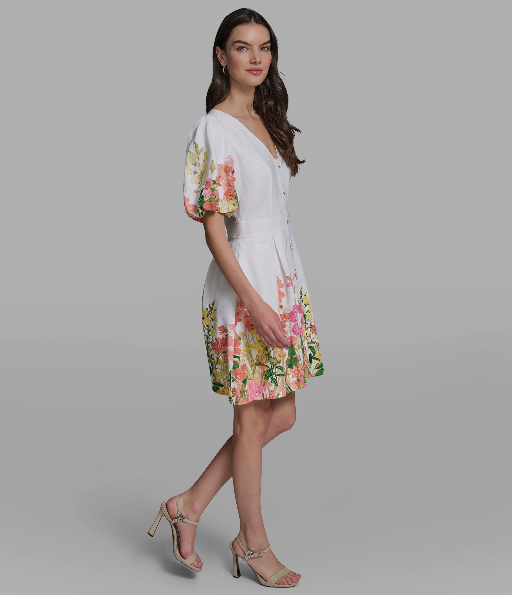 SHORT SLEEVE FLORAL FIT & FLARE DRESS VIEW 3 | Women's Clothing