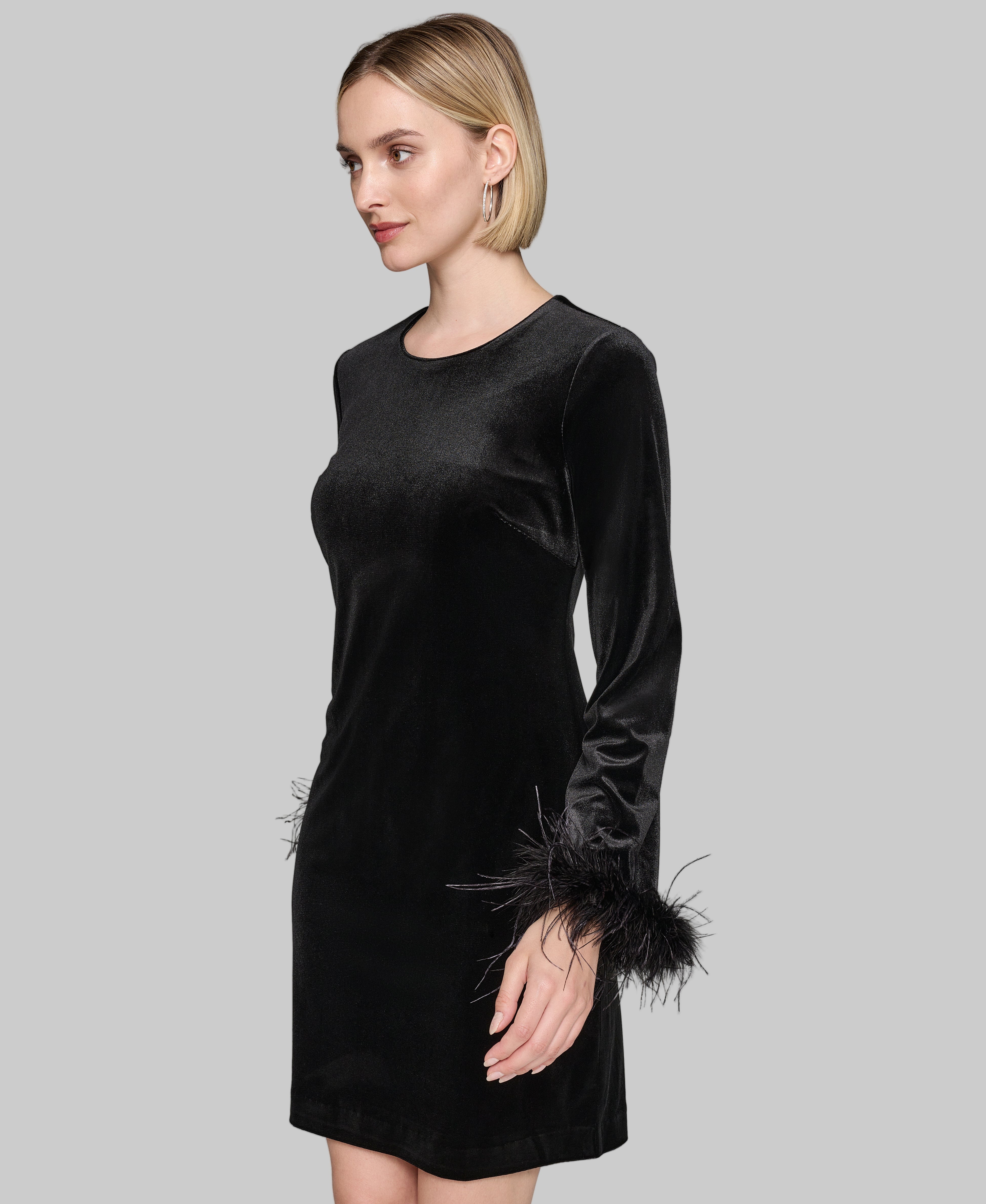 LONG SLEEVE VELVET SHEATH DRESS VIEW 3 | Women's Clothing Sale