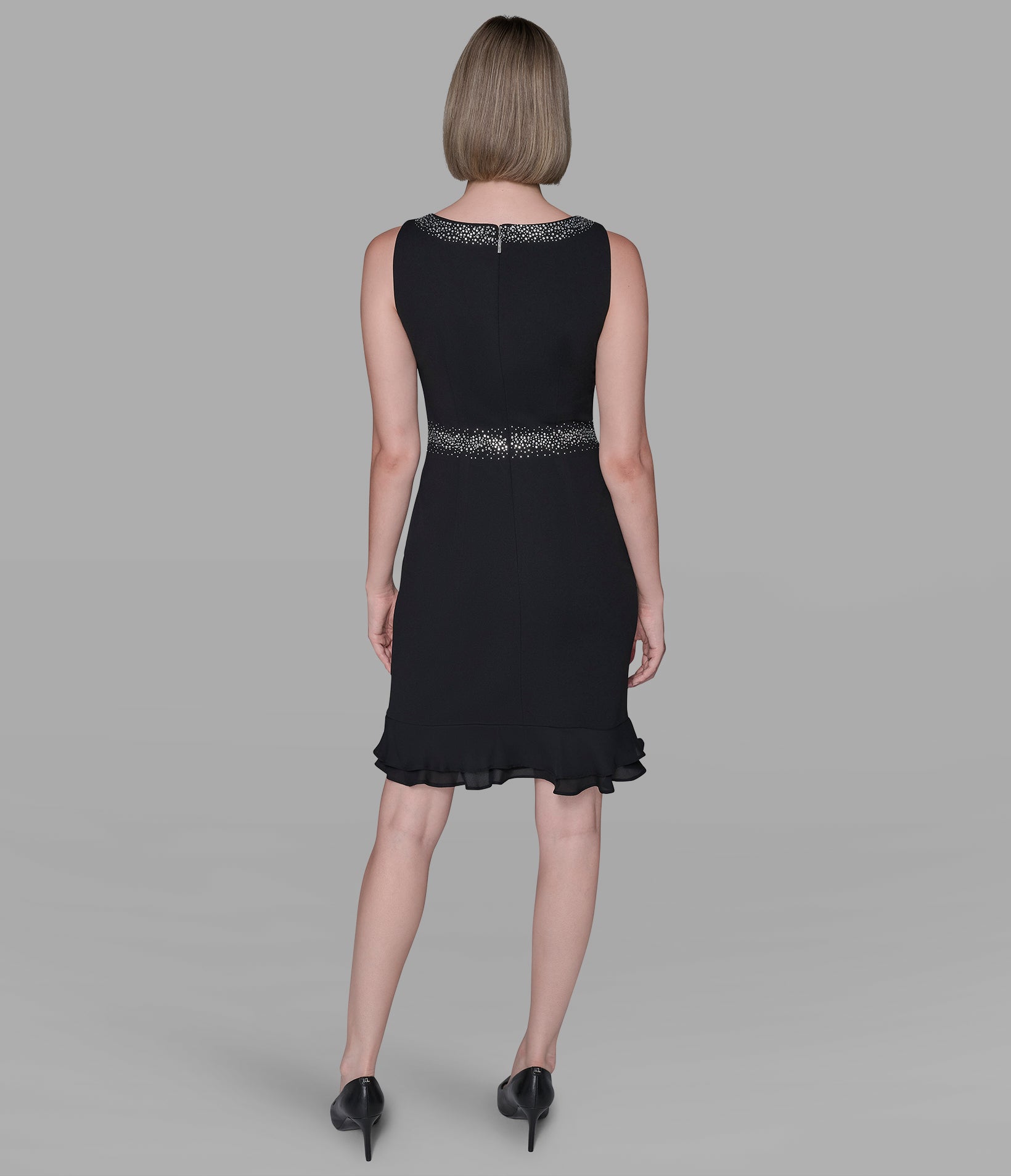 SCUBA CREPE SHEATH DRESS WITH EMBELLISHED NECKLINE View 2 | Women's Dresses & Jumpsuits