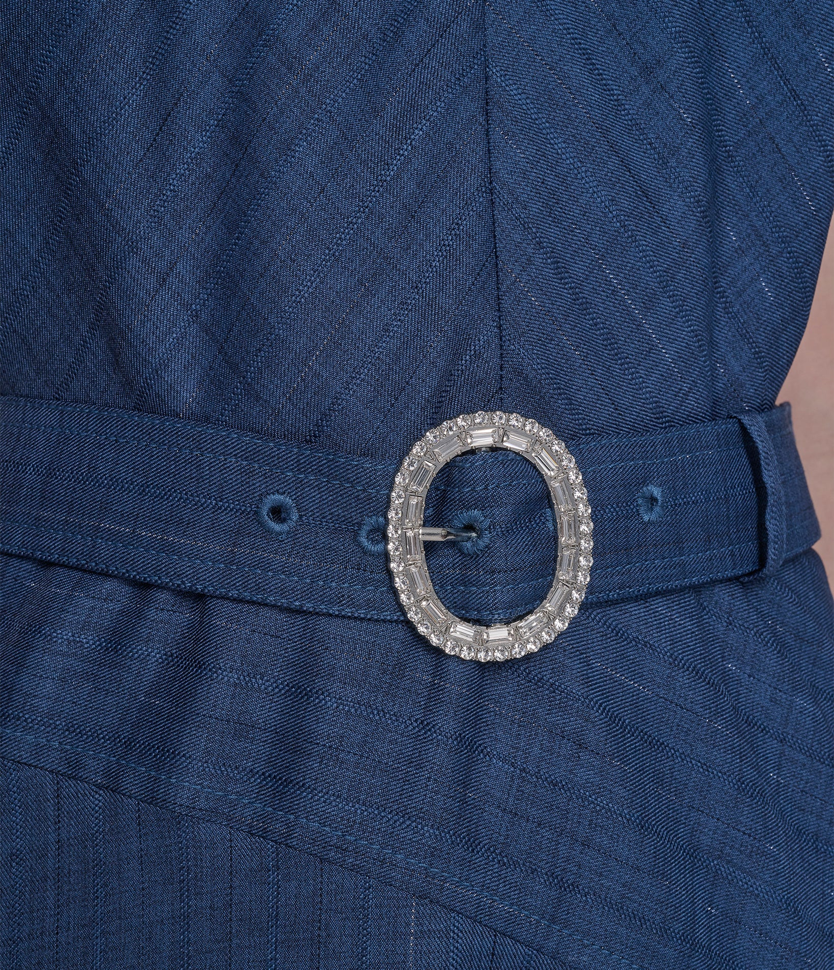 BELTED PINSTRIPE DENIM MIDI DRESS VIEW 6 | Women's Clothing Sale