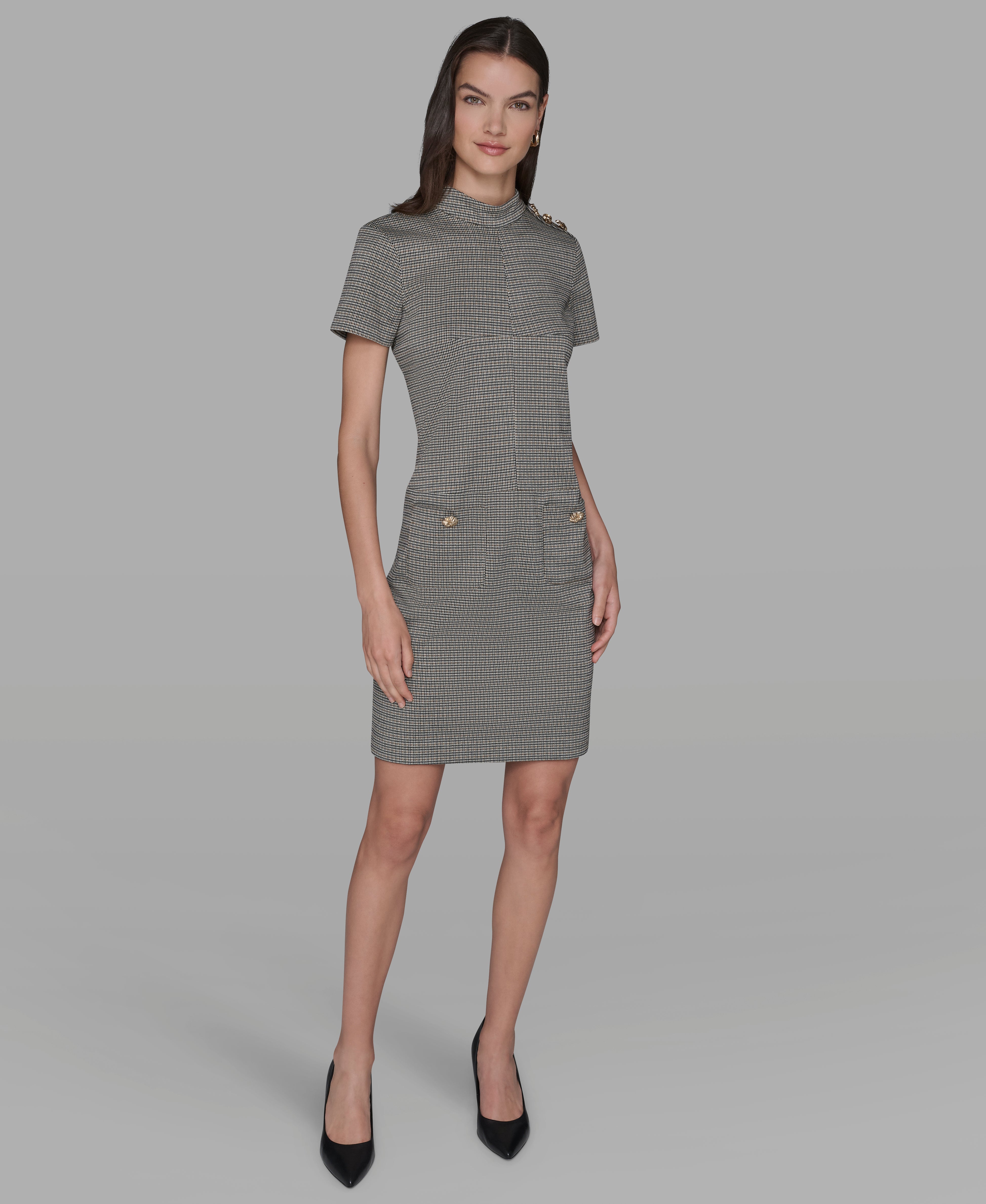 MINI TONAL HOUNDSTOOTH MOCKNECK SHIFT VIEW 4 | Women's Sale