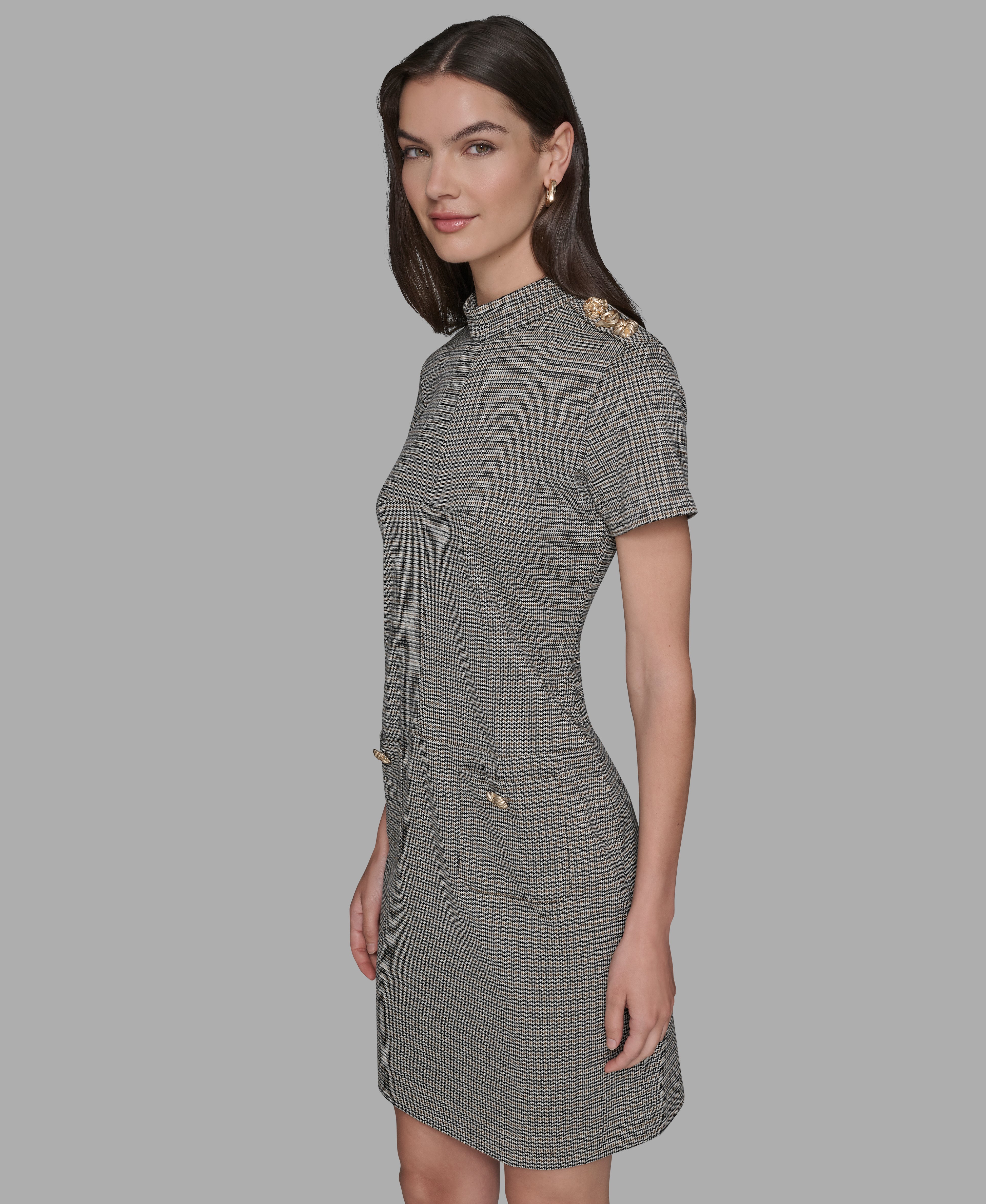 MINI TONAL HOUNDSTOOTH MOCKNECK SHIFT View 2 | Women's Dresses & Jumpsuits