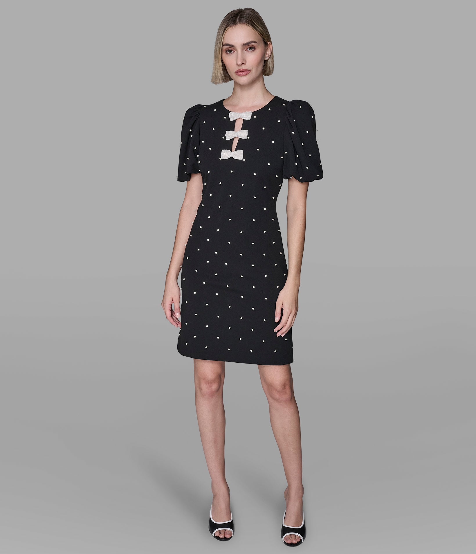 SCUBA CREPE SHEATH DRESS WITH PEARL DETAILS VIEW 4 | Women's Dresses & Jumpsuits