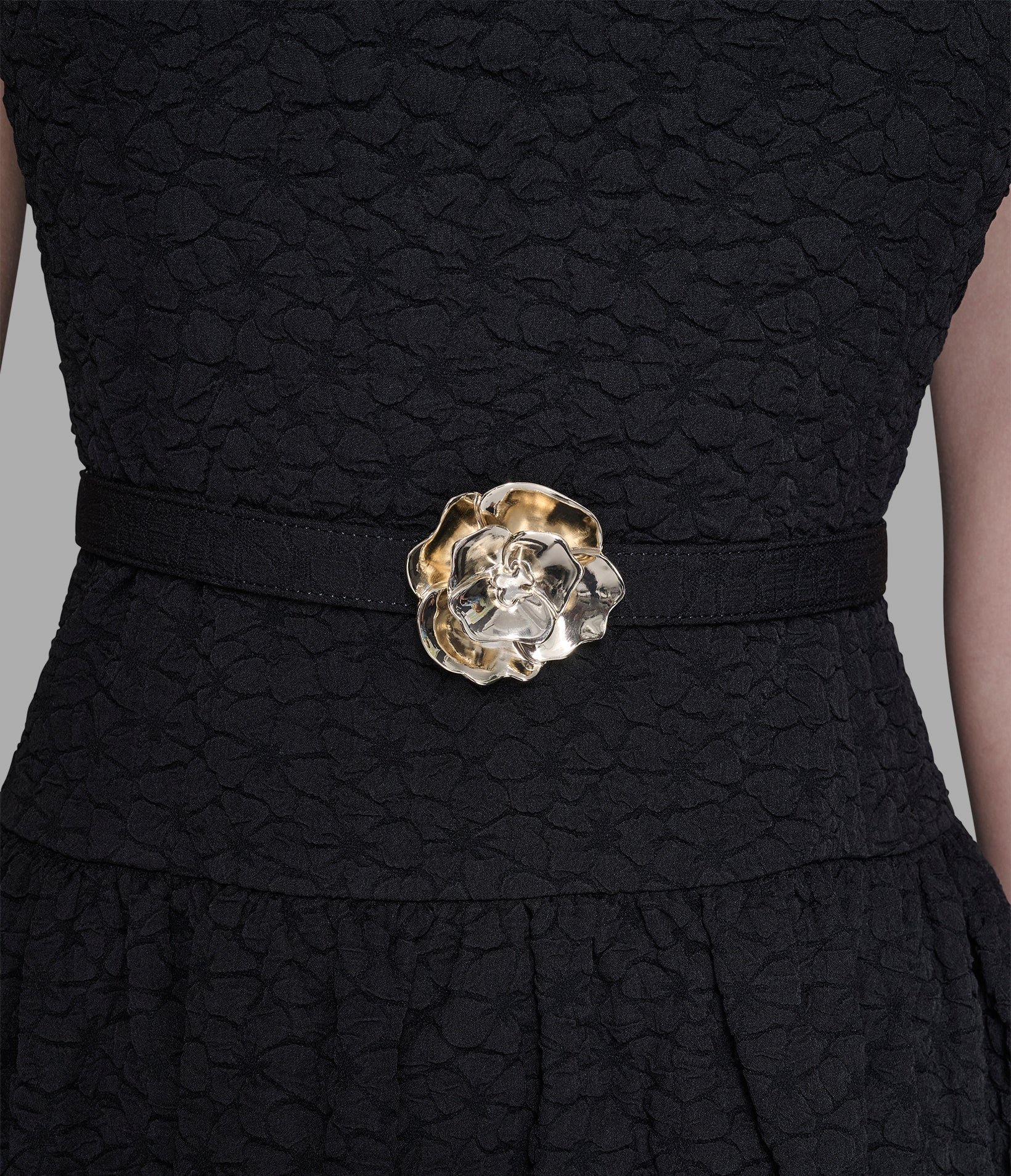 FLORAL JACQUARD A-LINE DRESS WITH FLOWER BELT VIEW 5 | Valentine's Day Shop