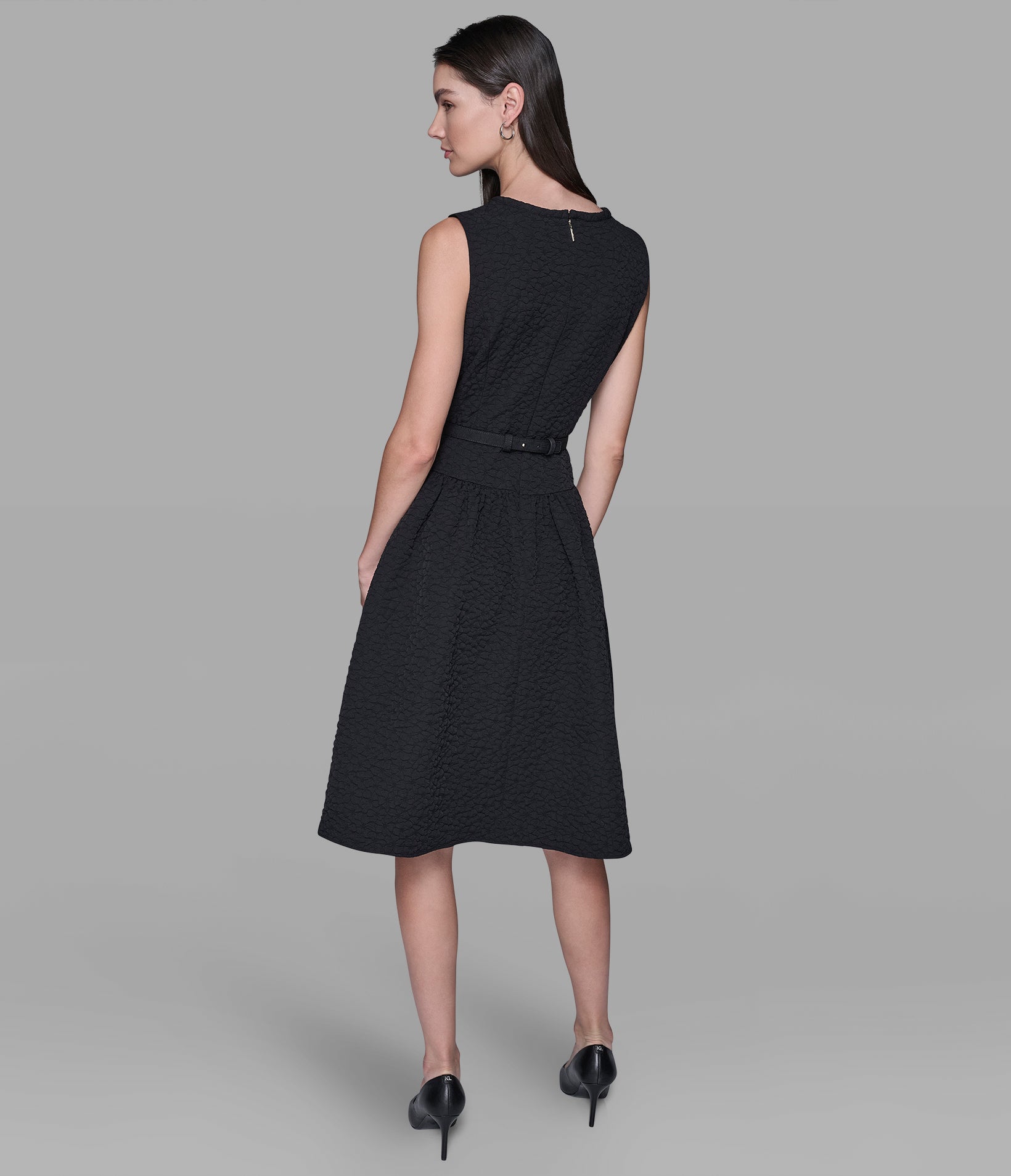 FLORAL JACQUARD A-LINE DRESS WITH FLOWER BELT View 2 | Women's Dresses & Jumpsuits