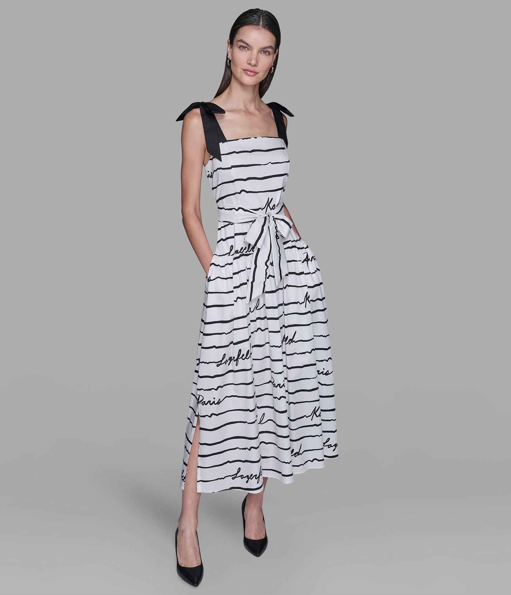 TIE-SHOULDER LOGO SCRIPT MIDI DRESS VIEW 4