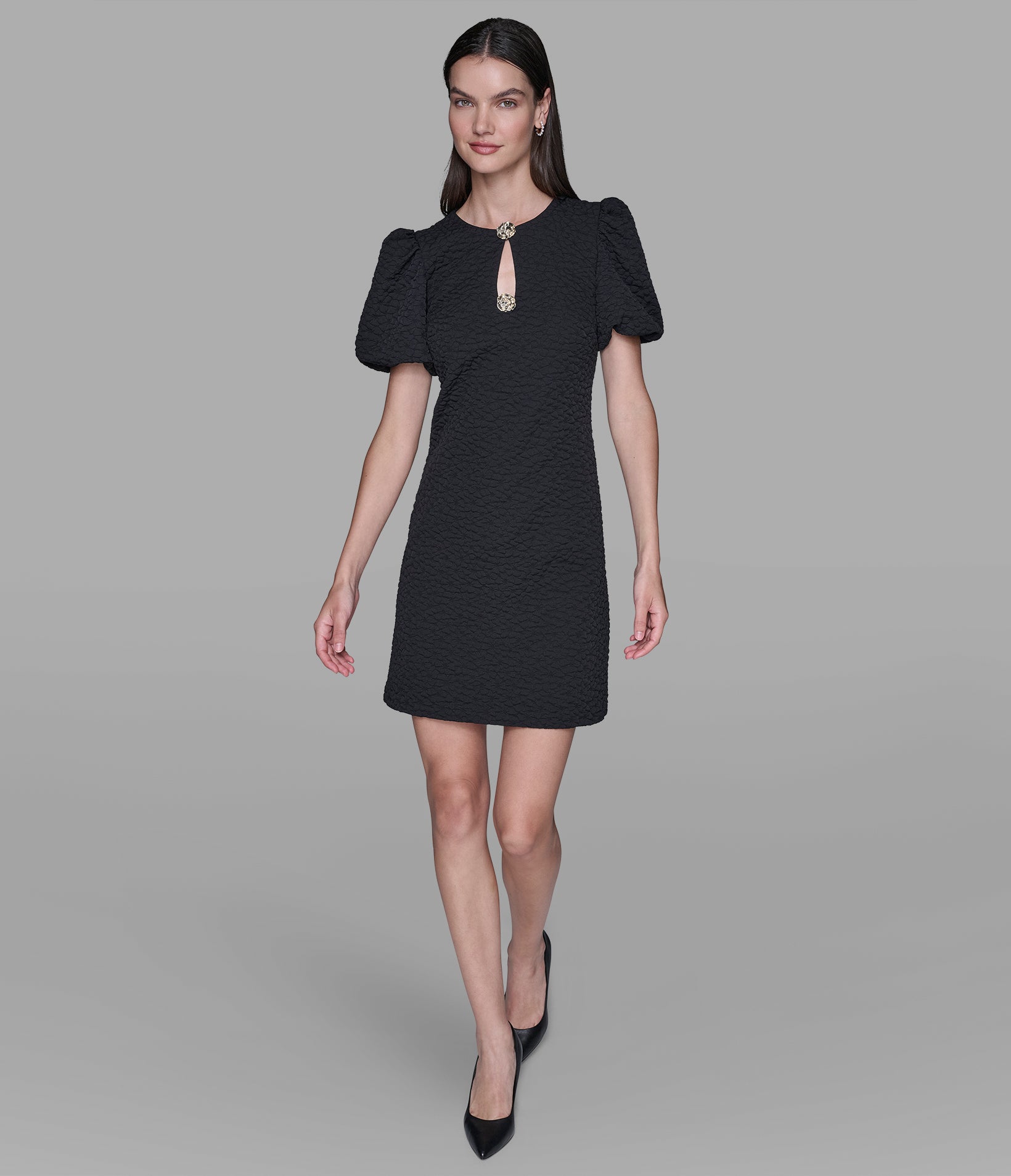 FLORAL JACQUARD DRESS WITH PUFF SLEEVES VIEW 4 | Valentine's Day Shop