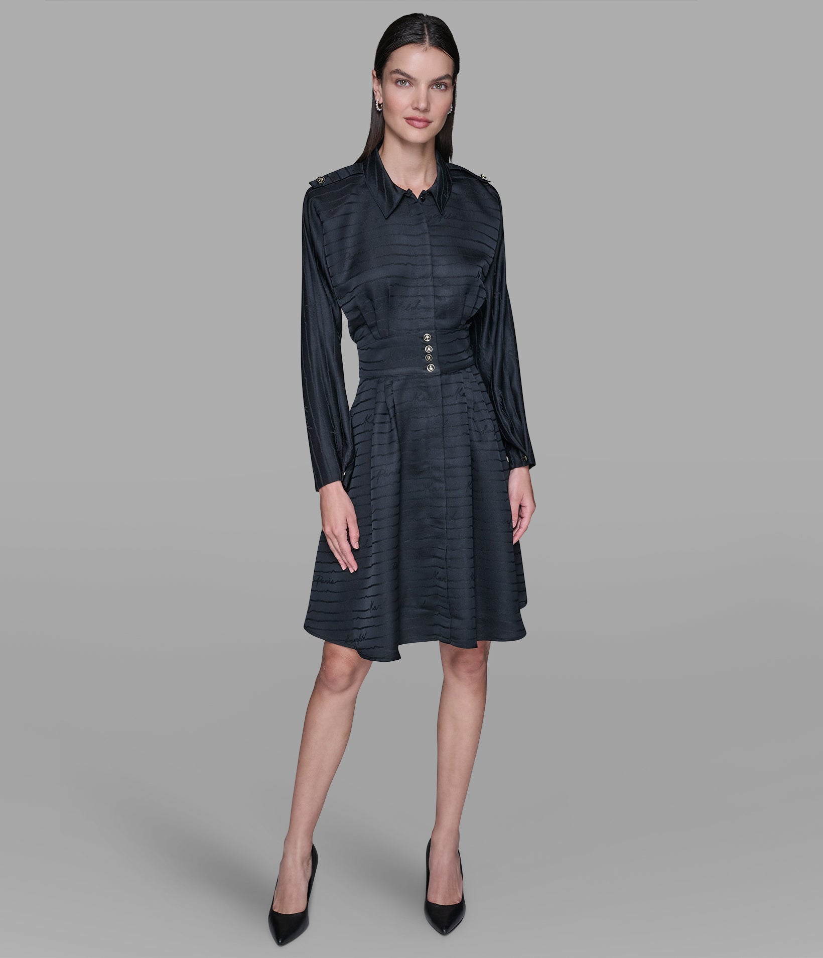SILKY JACQUARD KARL BUTTON SHIRT DRESS VIEW 4 | Women's Sale