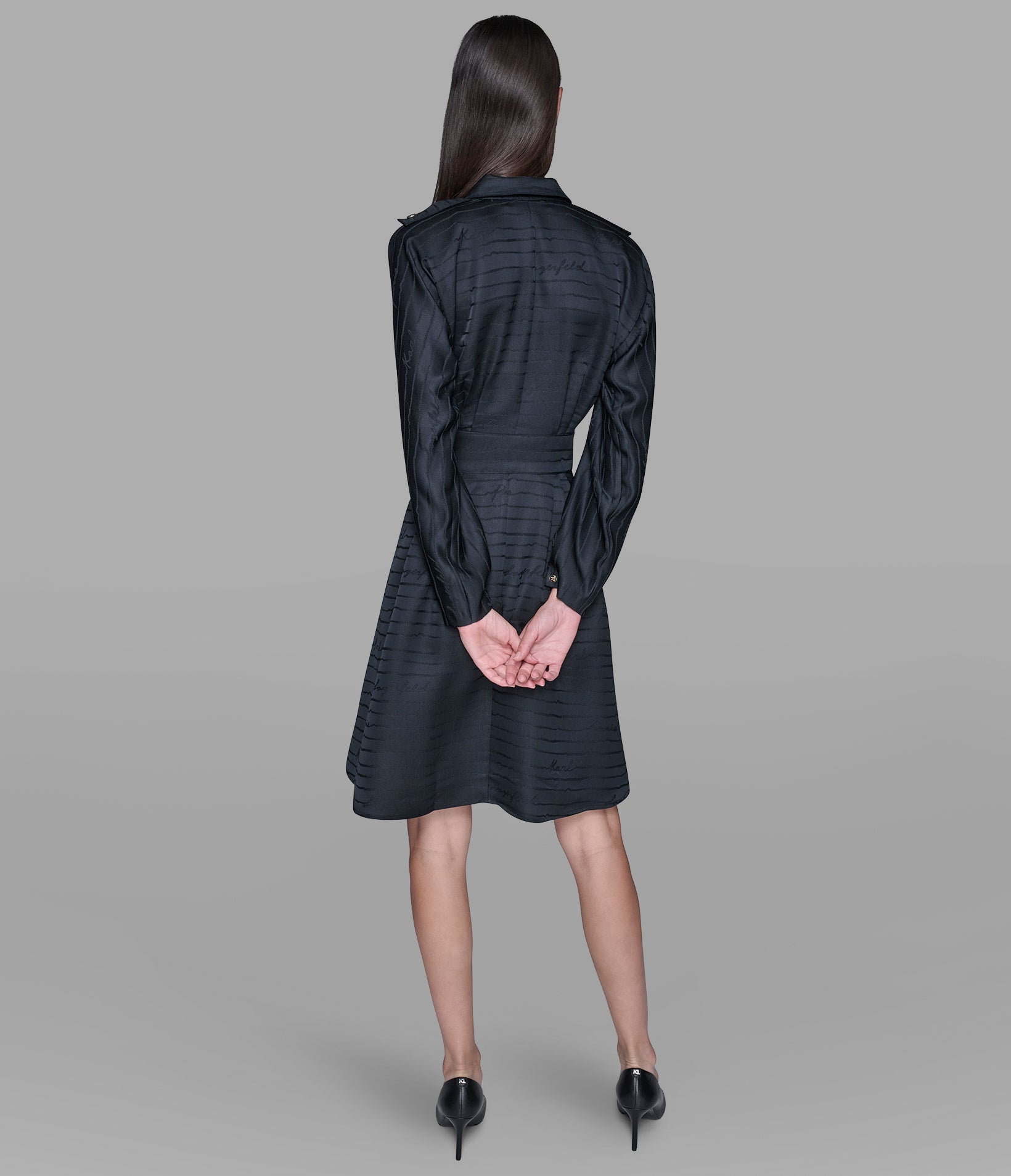 SILKY JACQUARD KARL BUTTON SHIRT DRESS View 2 | Women's Sale