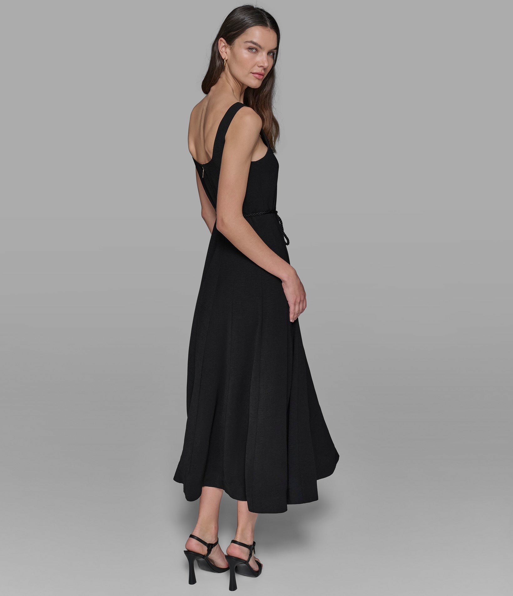 SLEEVELESS BELTED TEA LENGTH DRESS View 2 | Women's Clothing