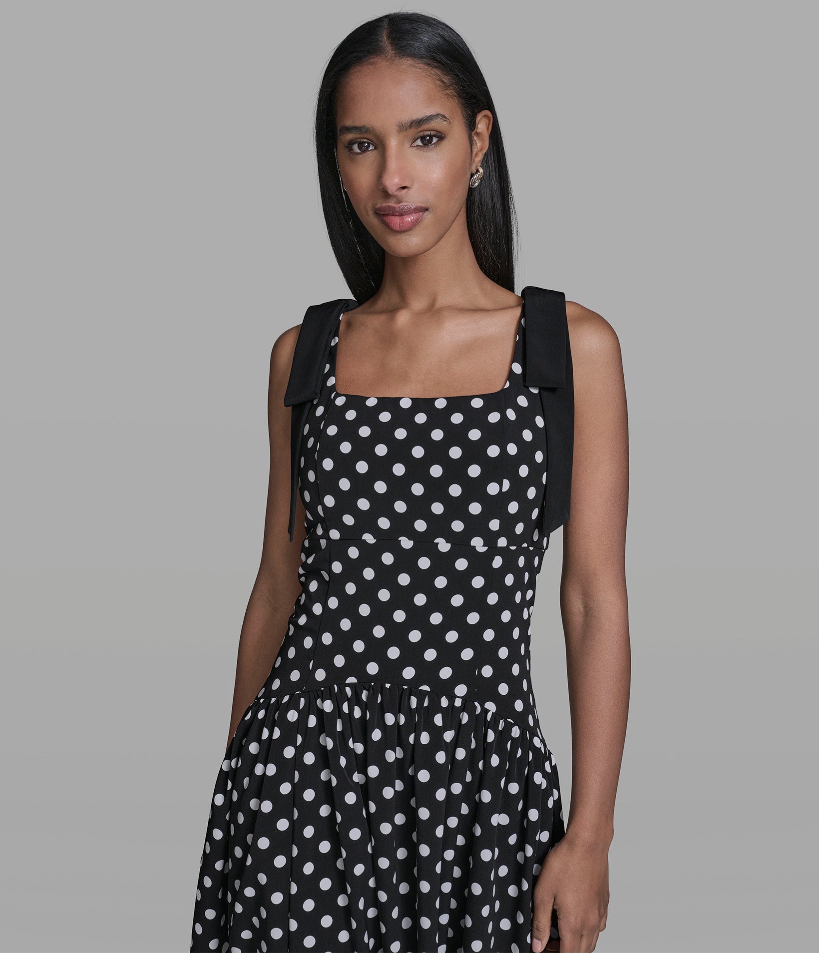 BOW STRAP POLKA DOT MIDI DRESS VIEW 5 | Women's Clothing