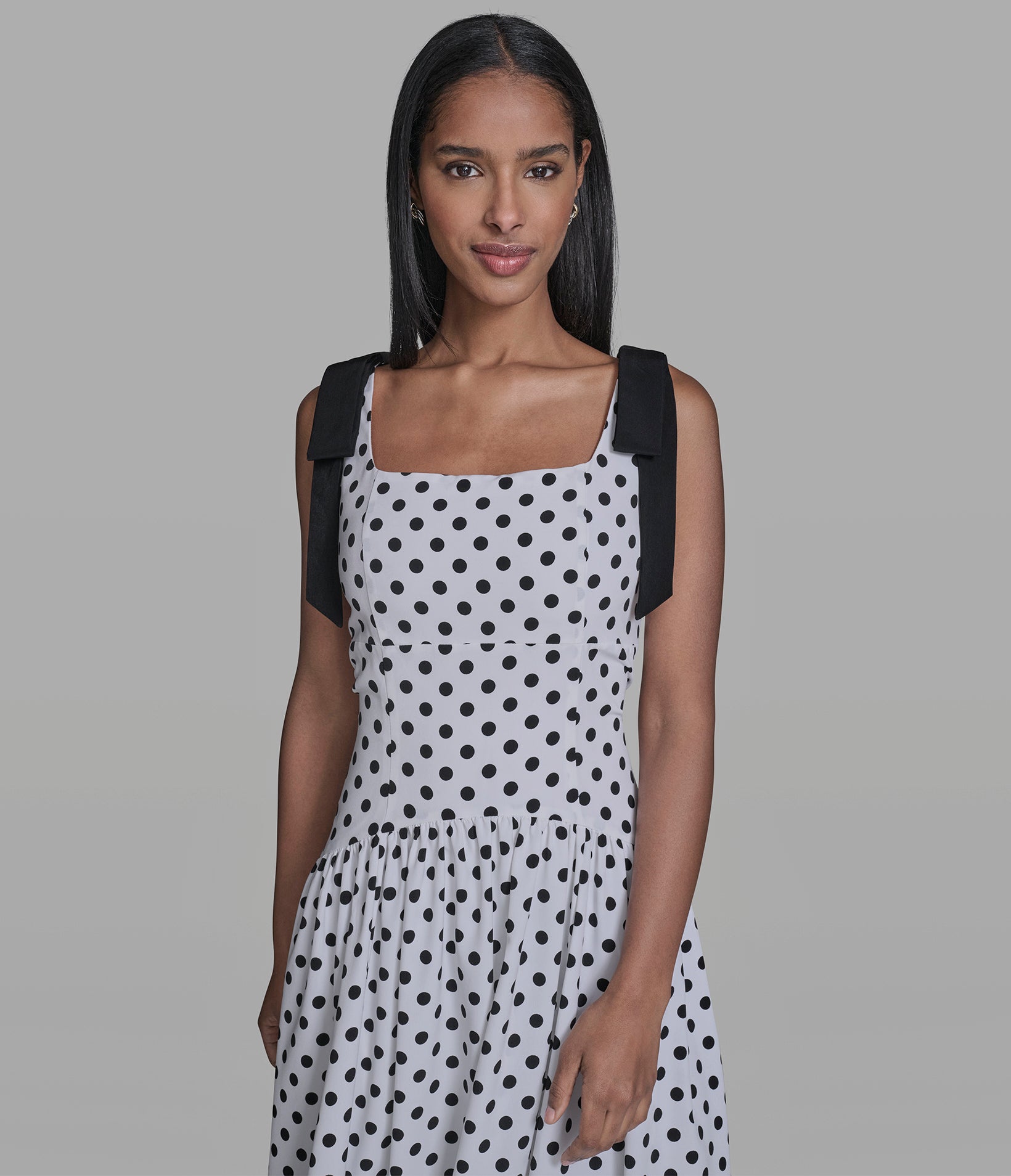 BOW STRAP POLKA DOT MIDI DRESS VIEW 4 | New Arrivals