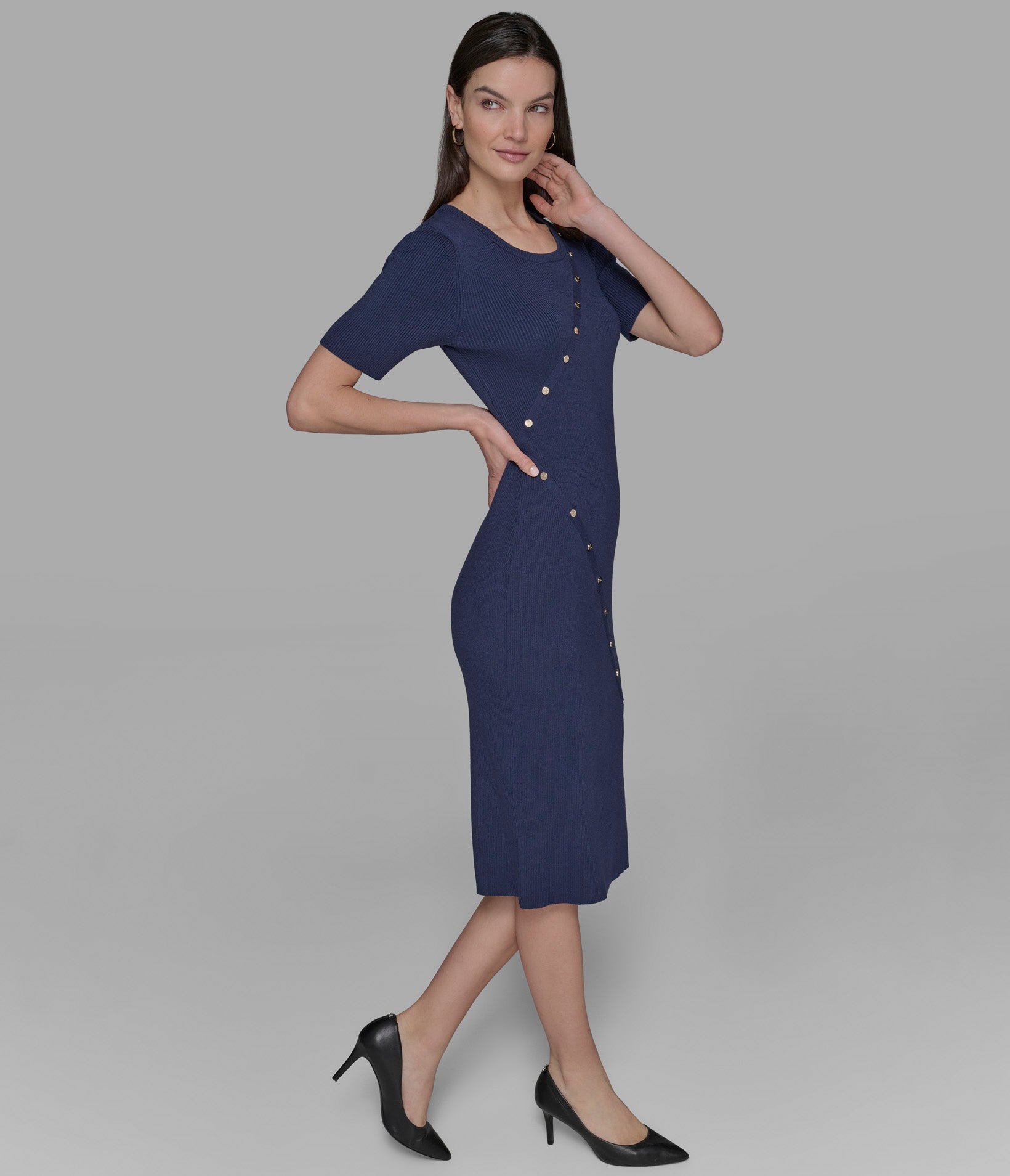 BUTTON-EMBELLISHED MIDI SWEATER DRESS VIEW 4