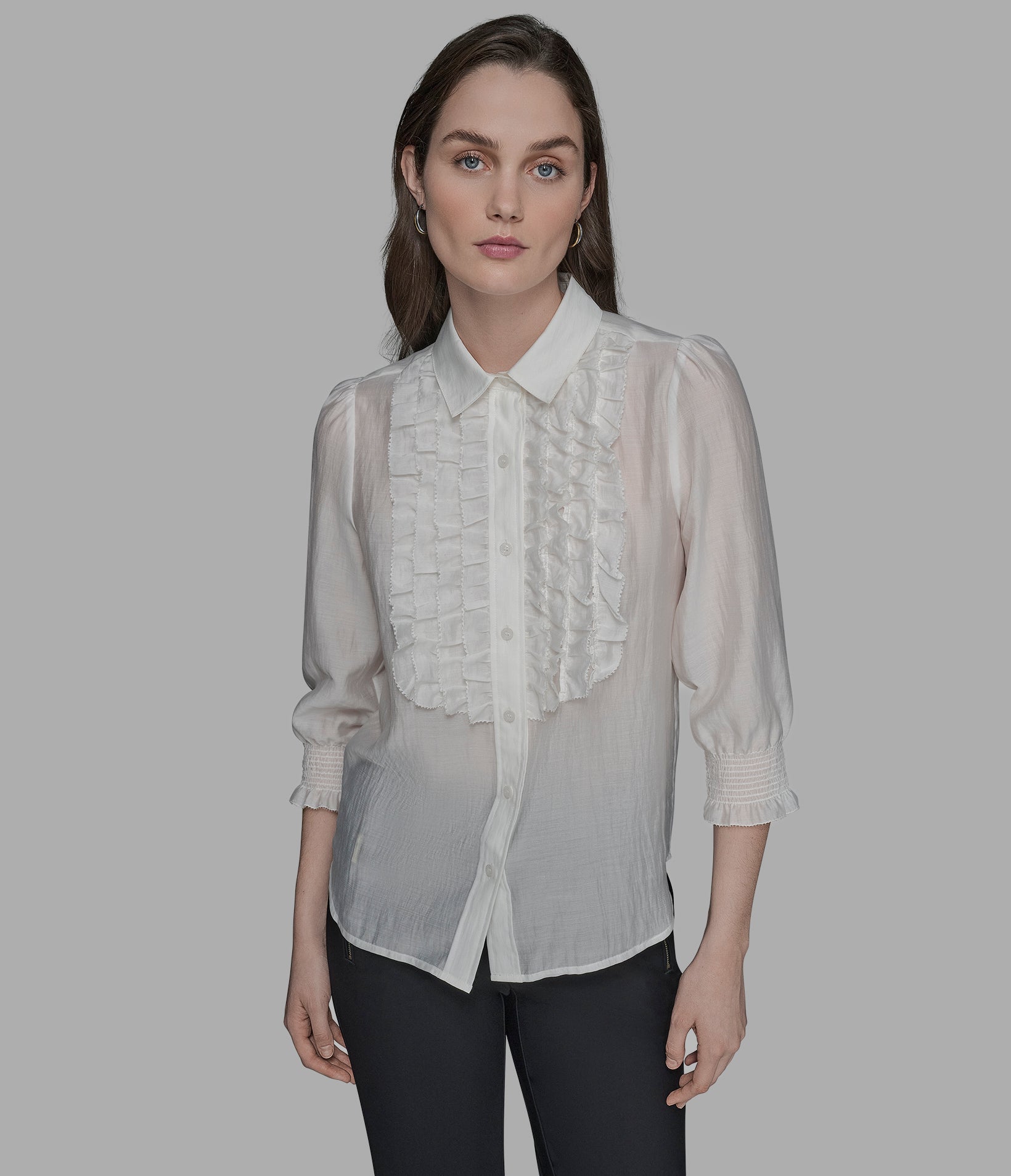 RUFFLE BUTTON DOWN BLOUSE VIEW 5