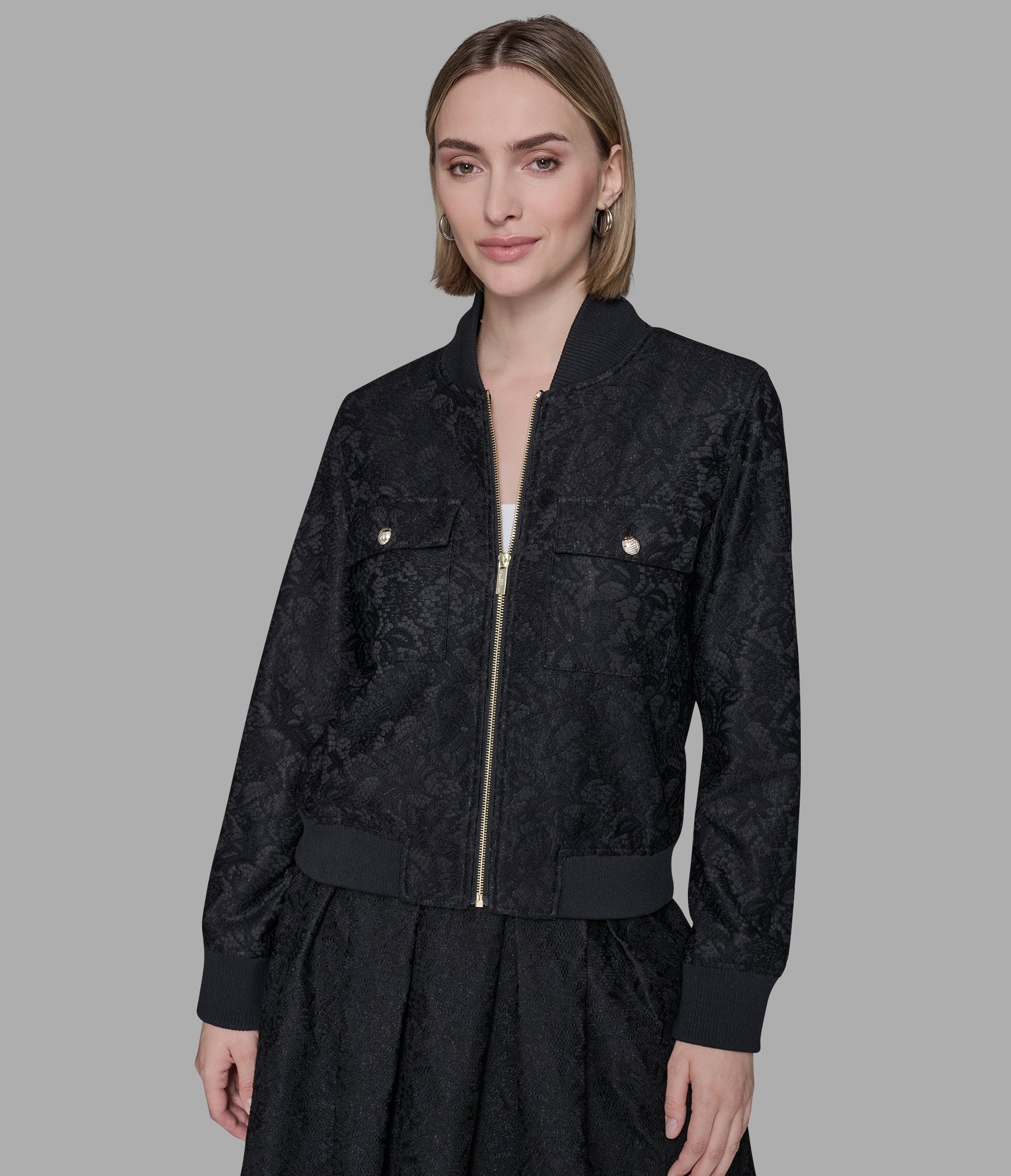 LACE SCUBA BOMBER JACKET View 1 | Women's Matching Sets