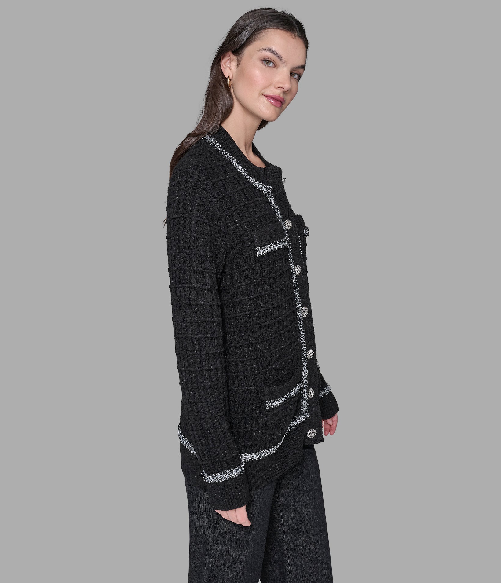 TWEED TRIM CARDIGAN VIEW 4