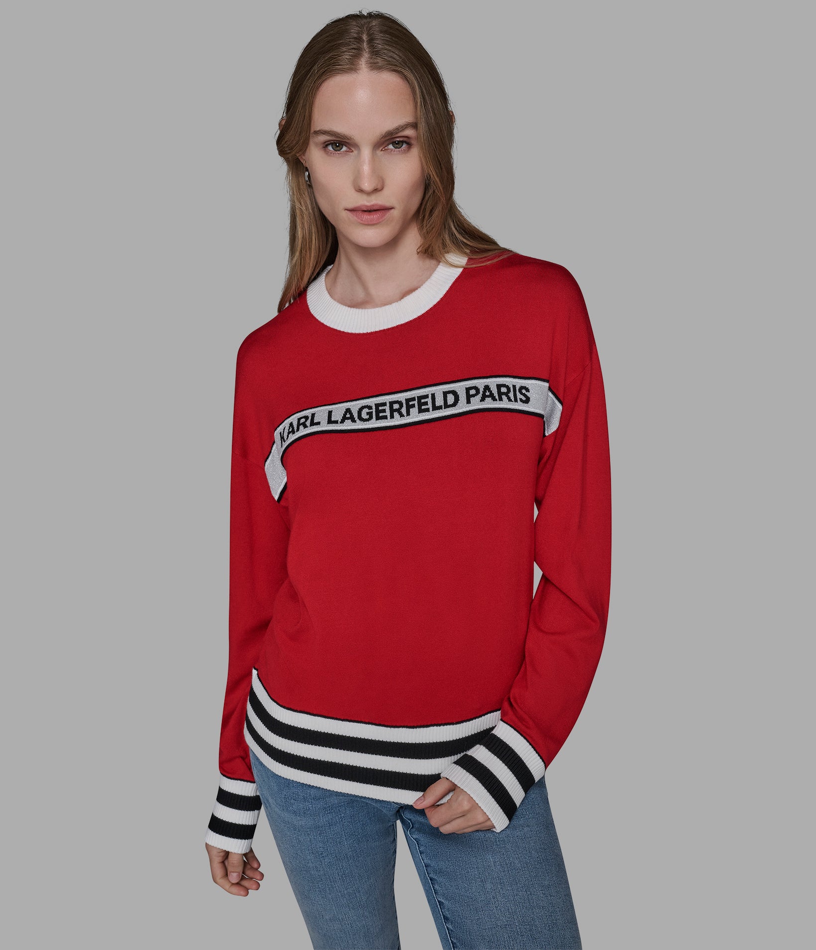 STRIPE LOGO SWEATER View 1 | Valentine's Day Shop