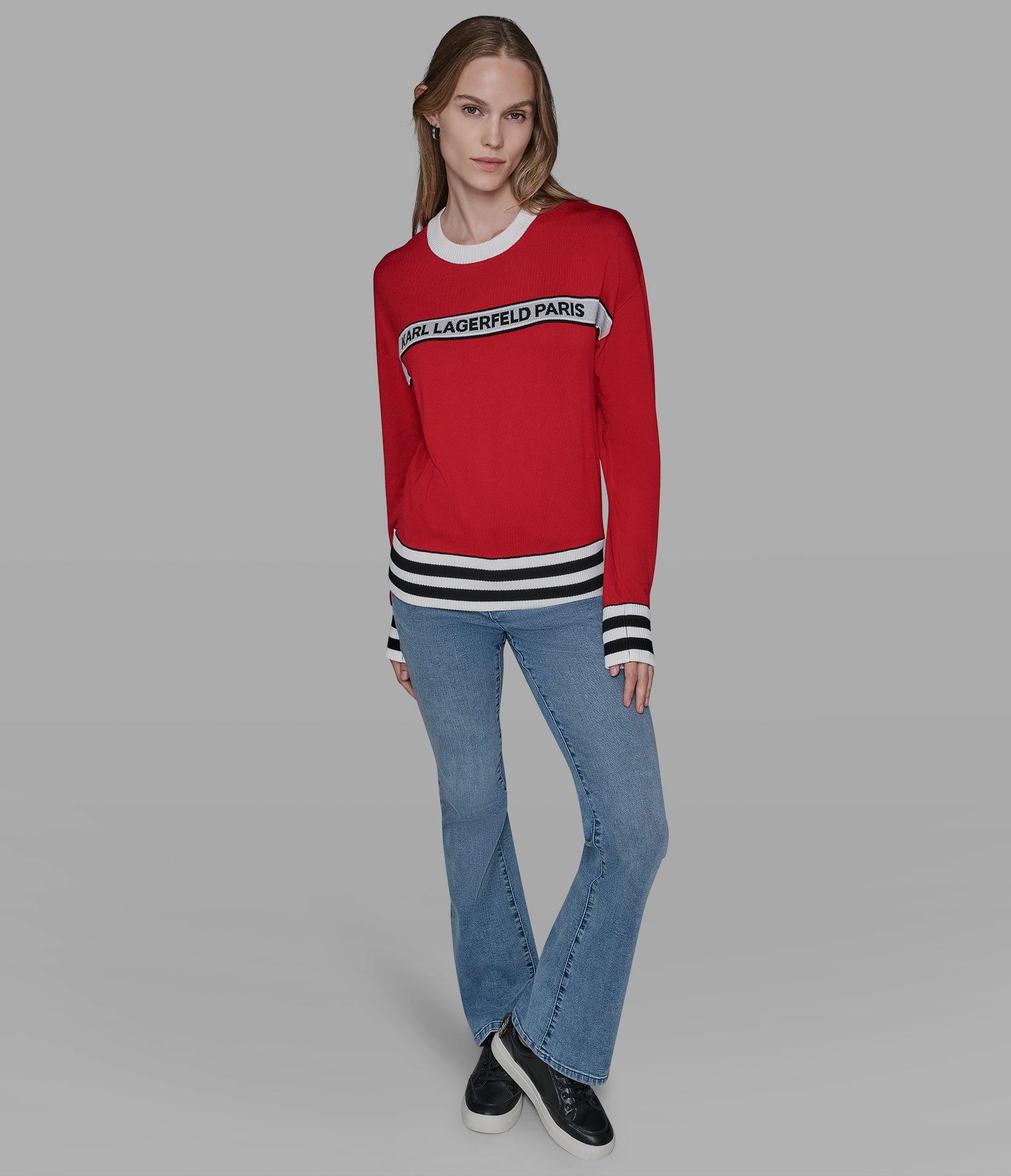 STRIPE LOGO SWEATER VIEW 3 | Valentine's Day Shop