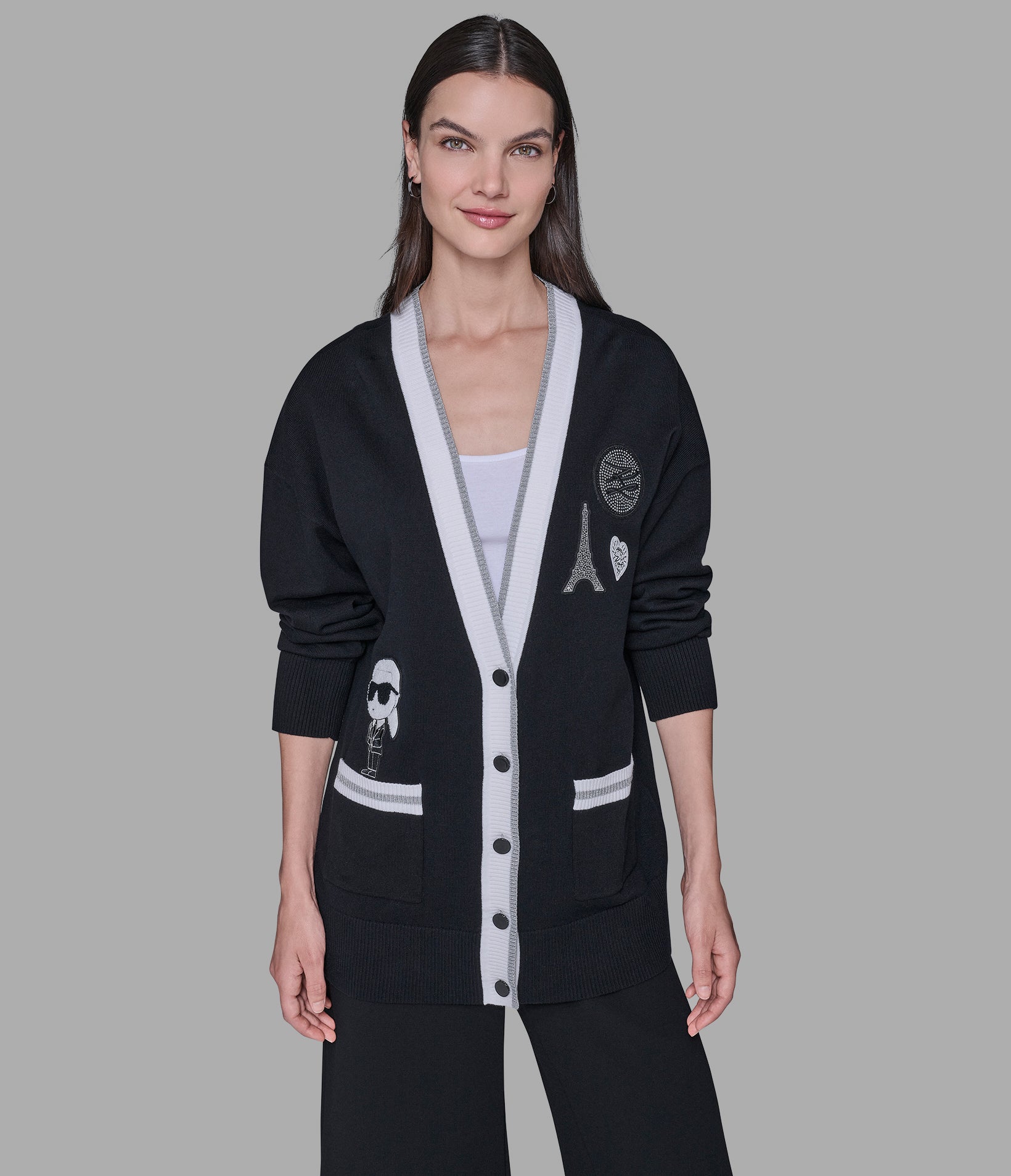 VARSITY CARDIGAN WITH PATCHES View 1 | Women's Tops & Sweaters