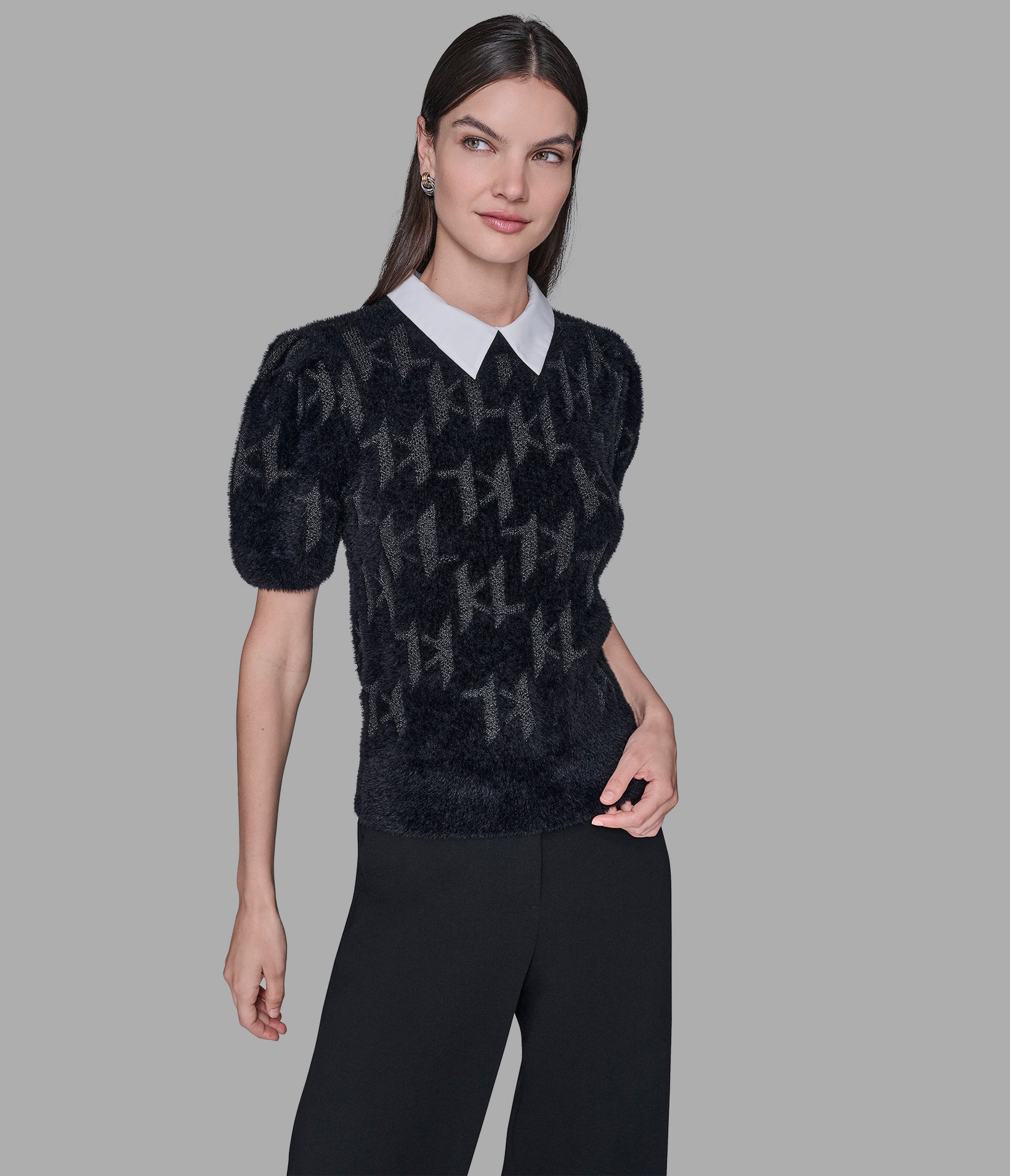 FUZZY KL SHORT SLEEVE SWEATER View 1 | Women's Tops & Sweaters