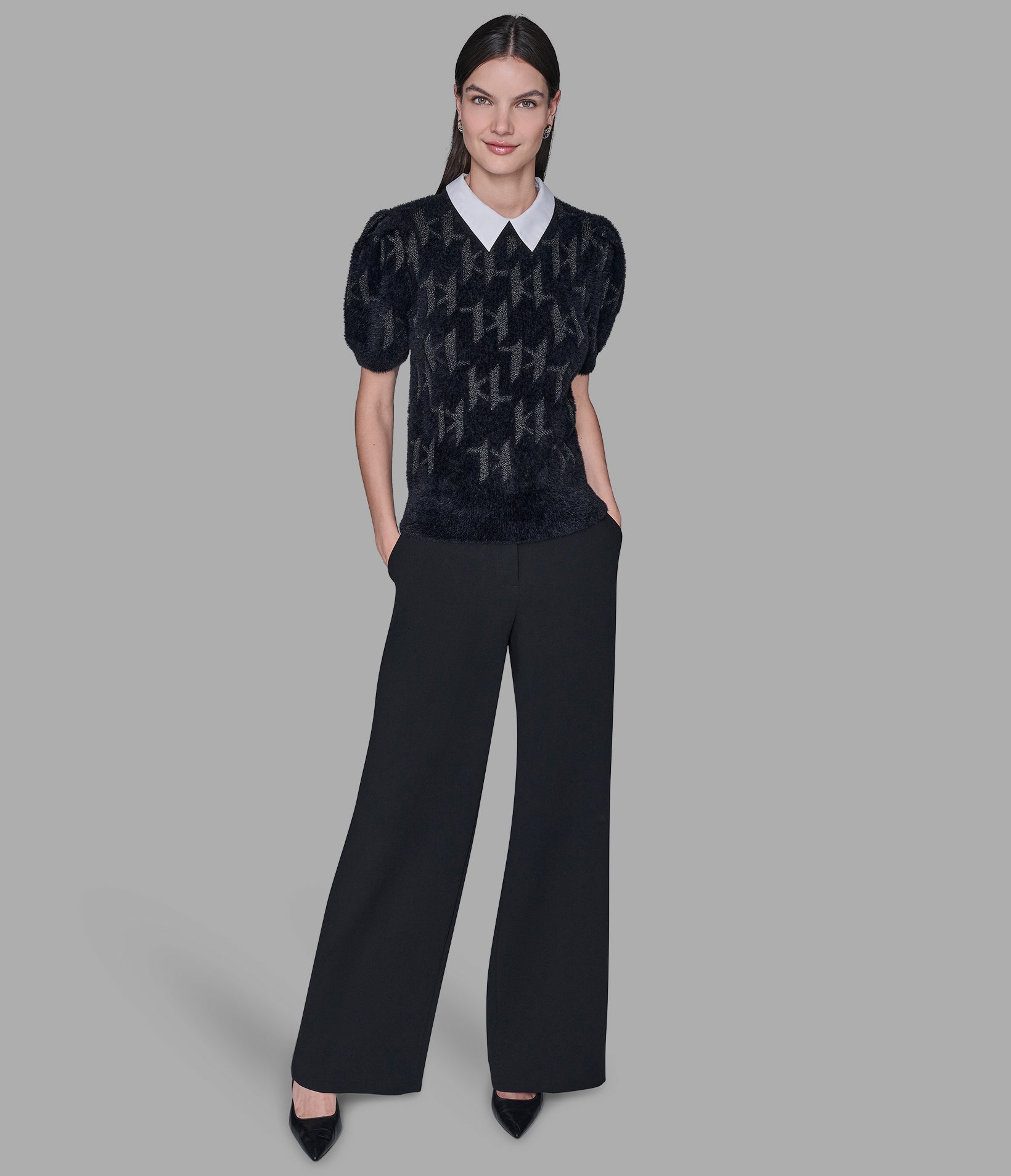 FUZZY KL SHORT SLEEVE SWEATER VIEW 3 | Women's Tops & Sweaters