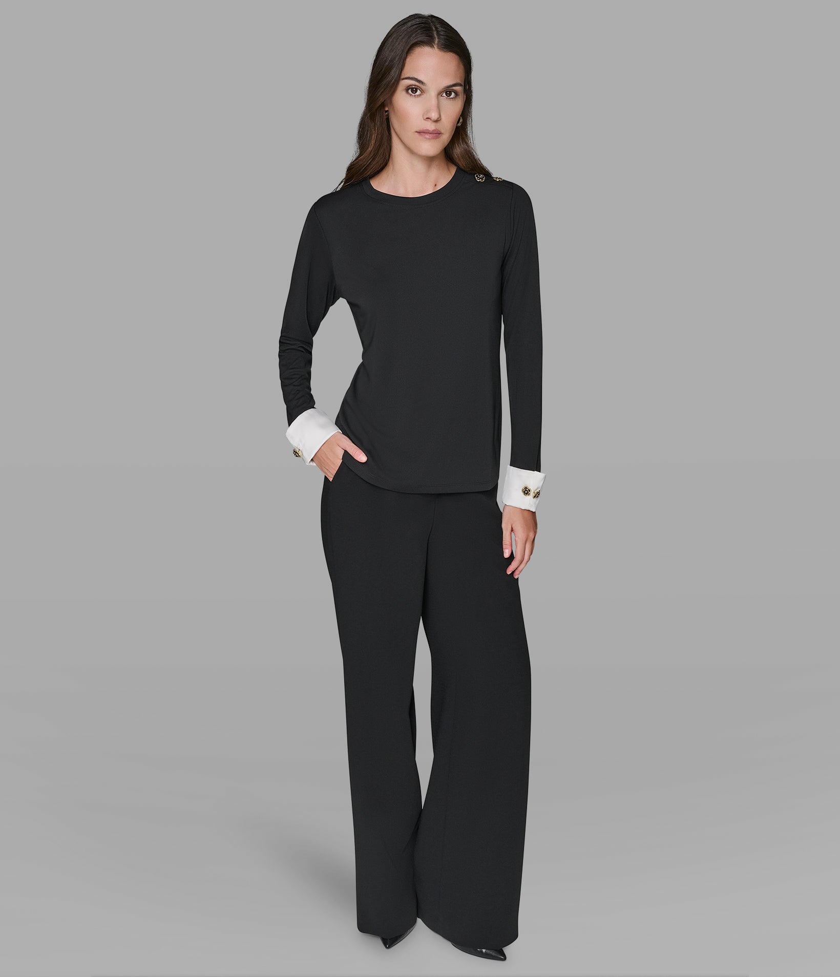 KNIT TOP WITH FLORAL BUTTONS VIEW 3 | Women's Sale