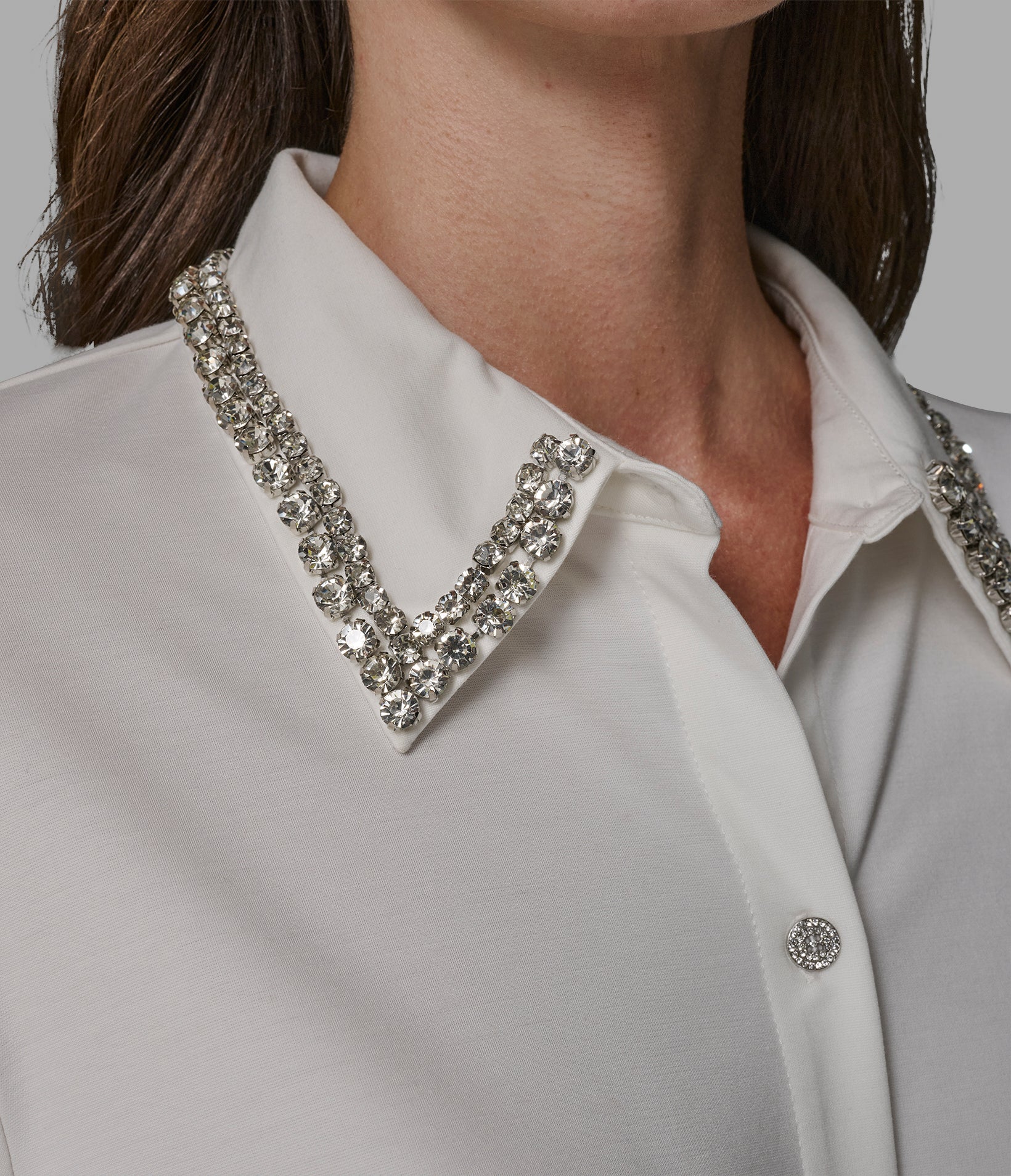 LONG SLEEVE EMBELLISHED SATIN BLOUSE VIEW 5