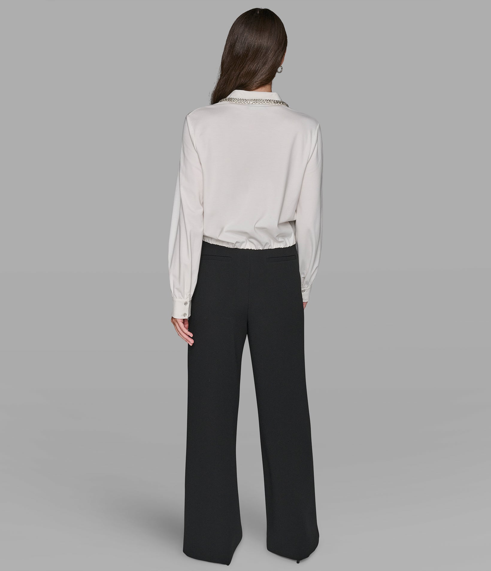 LONG SLEEVE EMBELLISHED SATIN BLOUSE View 2