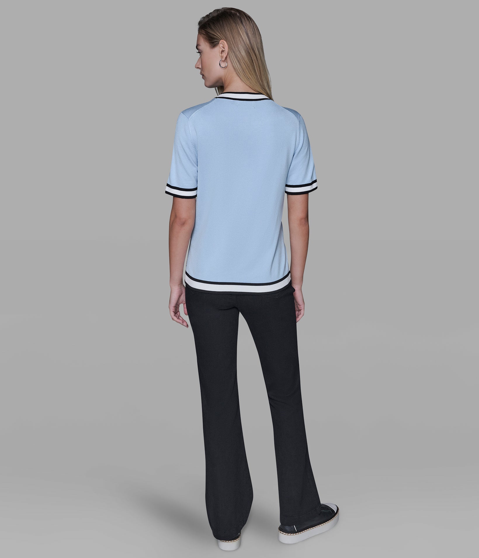 SHORT SLEEVE CONTRAST TRIM SWEATER VIEW 5