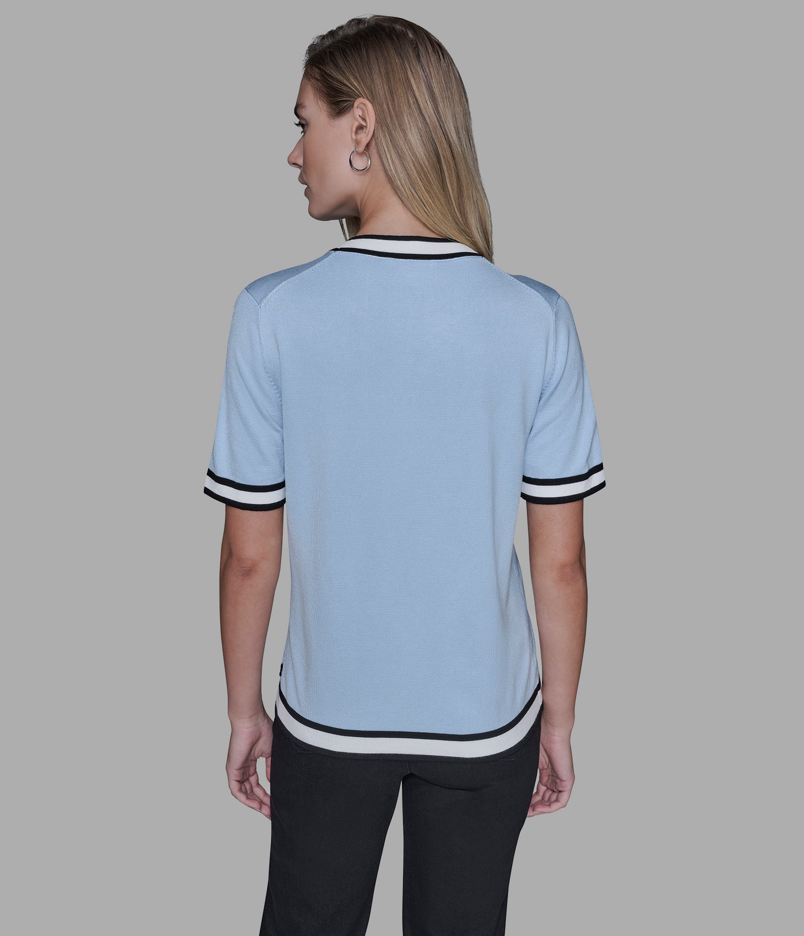 SHORT SLEEVE CONTRAST TRIM SWEATER View 2 | Women's Tops & Sweaters