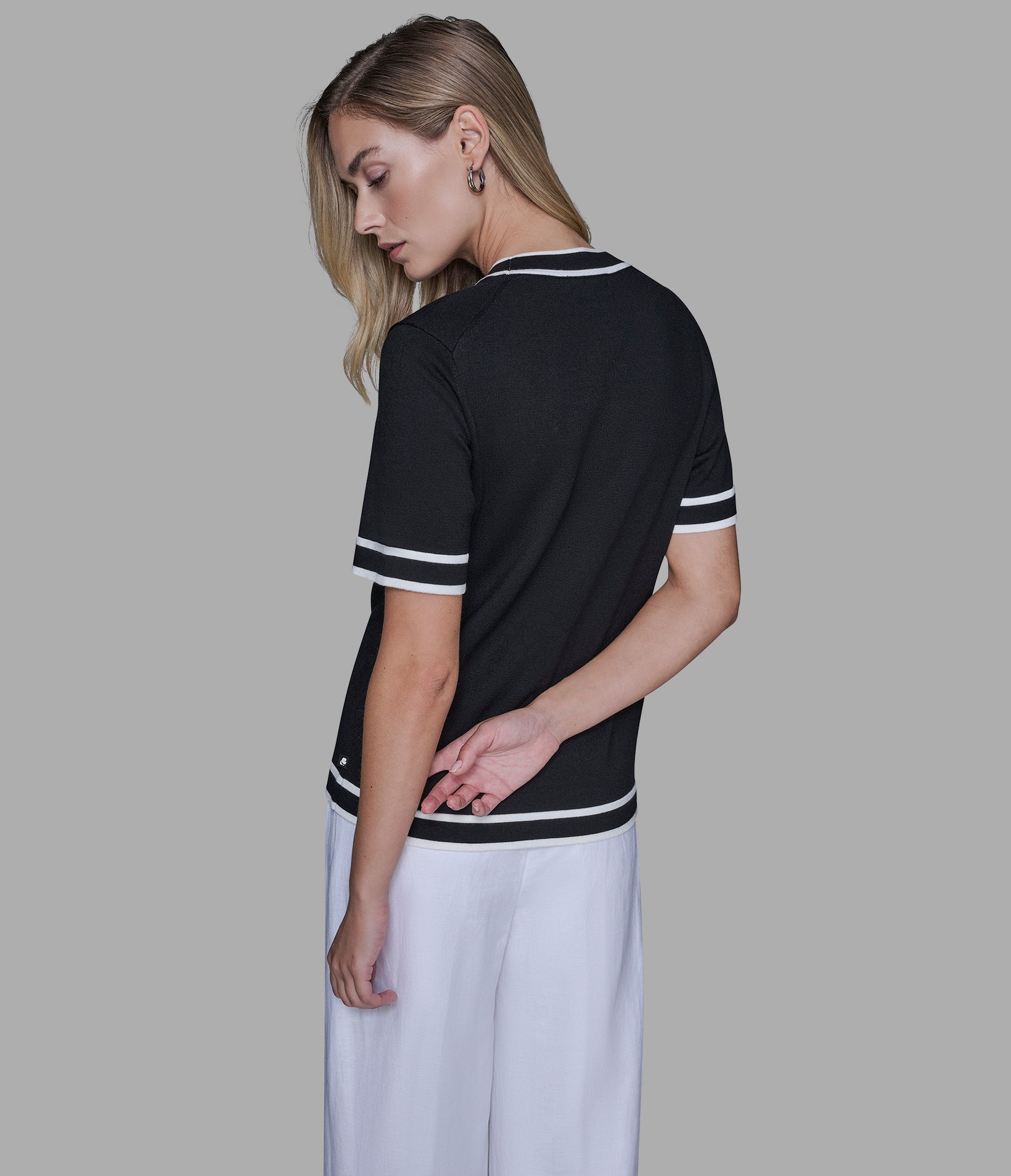 SHORT SLEEVE CONTRAST TRIM SWEATER View 2 | Best Sellers Shop