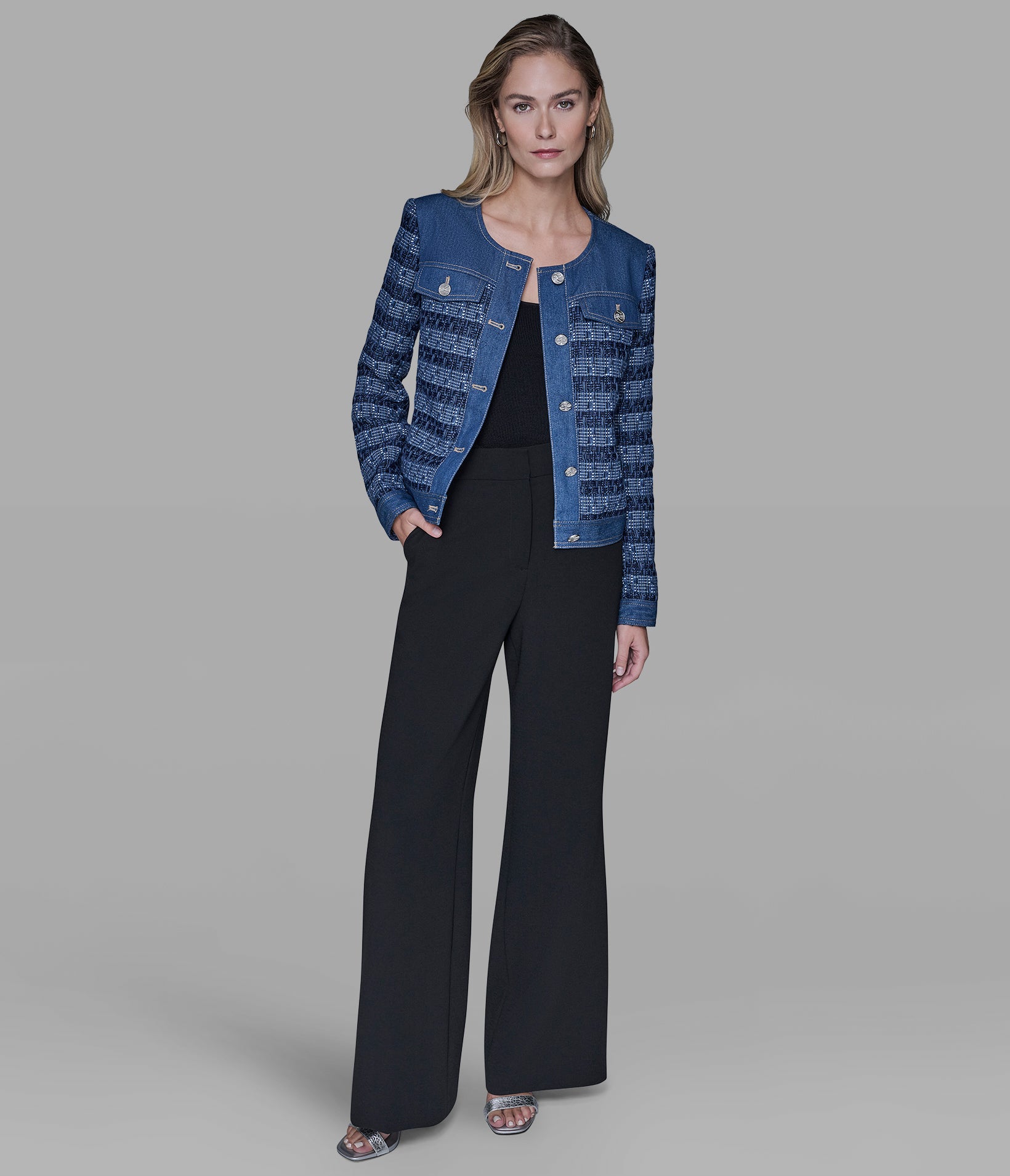 MIXED MEDIA TWEED DENIM JACKET VIEW 5 | Jackets & Coats