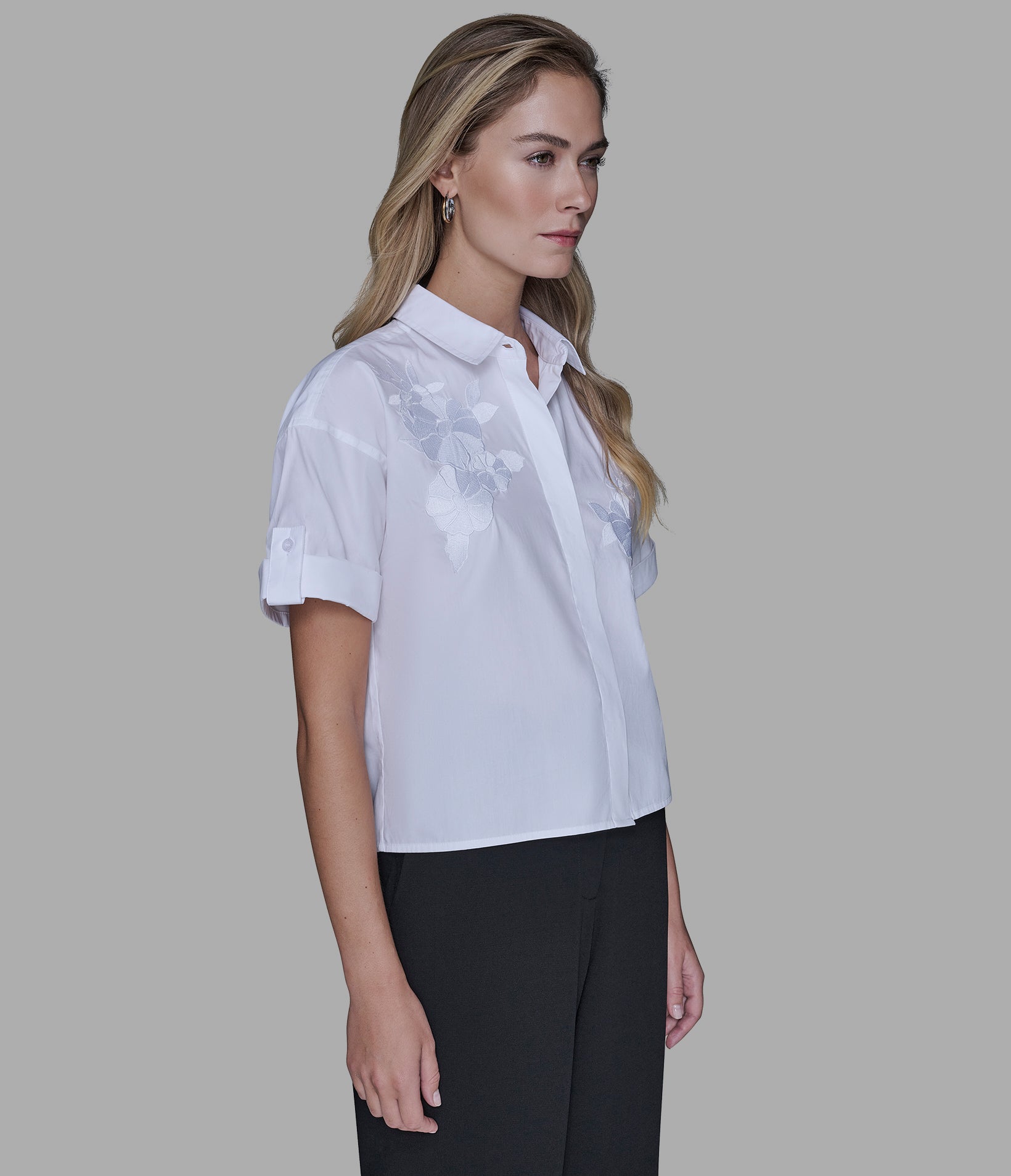 SHORT SLEEVE EMBROIDERED POPLIN SHIRT VIEW 3 | Valentine's Day Shop