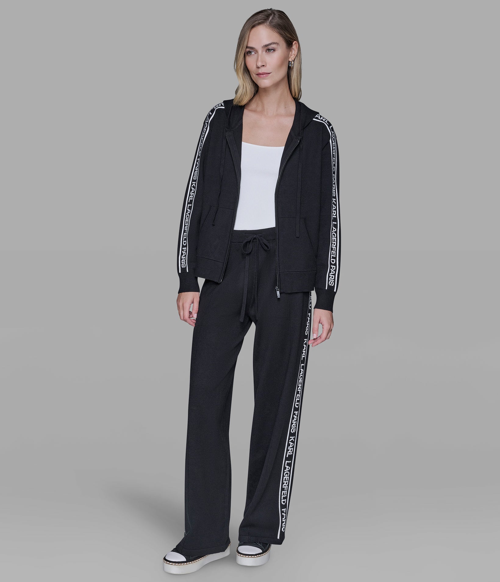 LOGO FULL-ZIP SWEATER WITH HOODIE VIEW 4 | Women's Tops & Sweaters