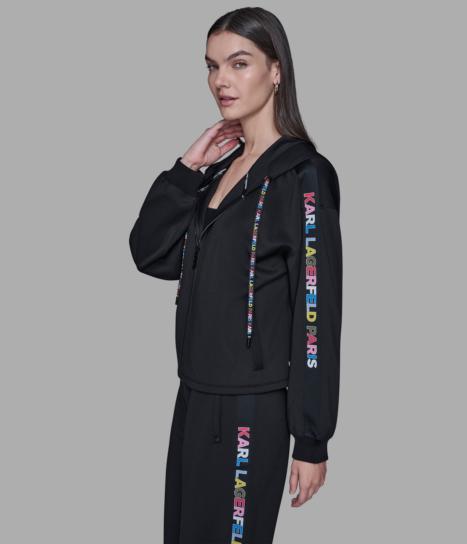 MULTI-COLOR LOGO TAPE FULL-ZIP HOODIE VIEW 5 | Women's Athleisure & Activewear