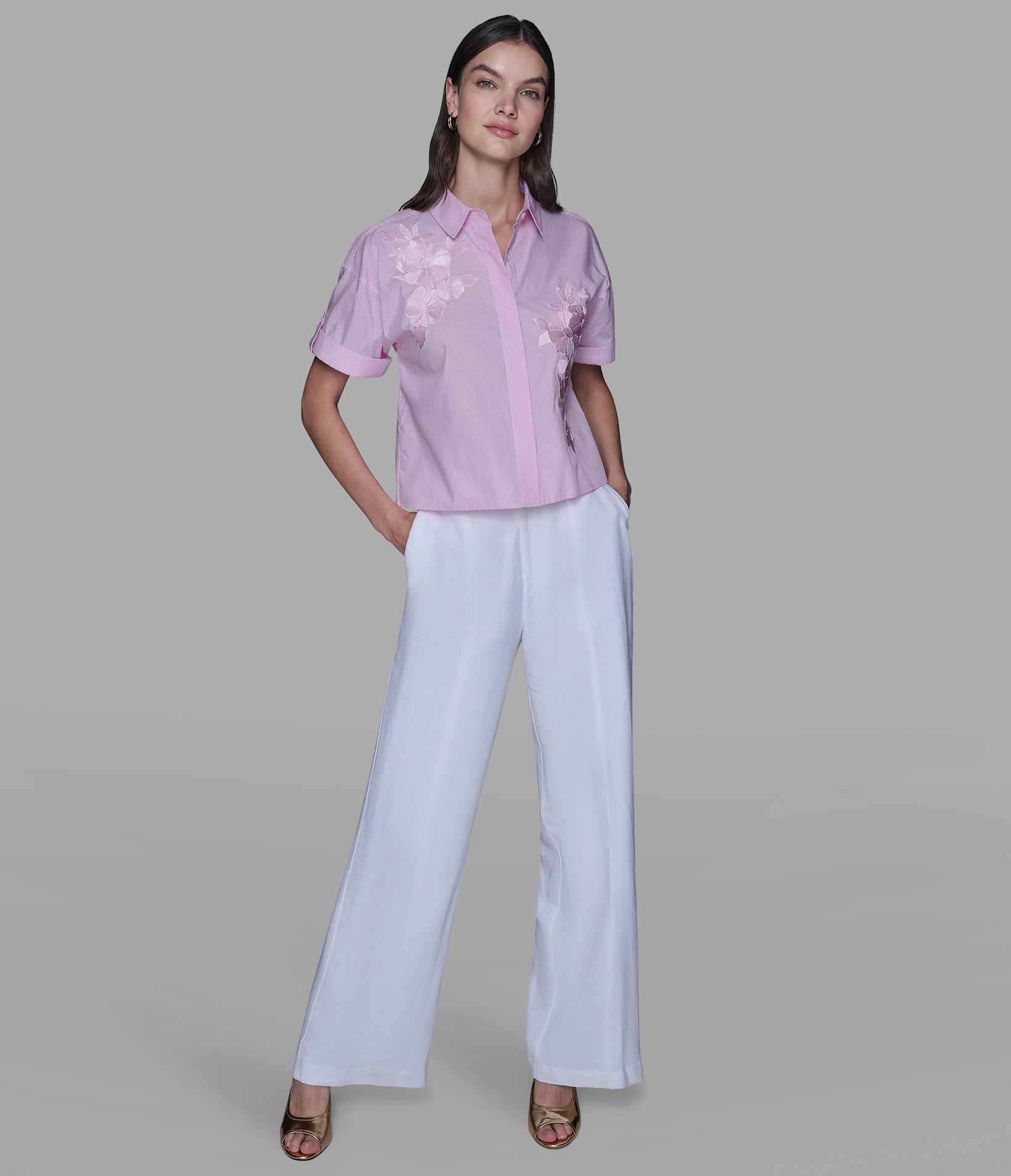 SHORT SLEEVE EMBROIDERED POPLIN SHIRT VIEW 4 | Women's Sale