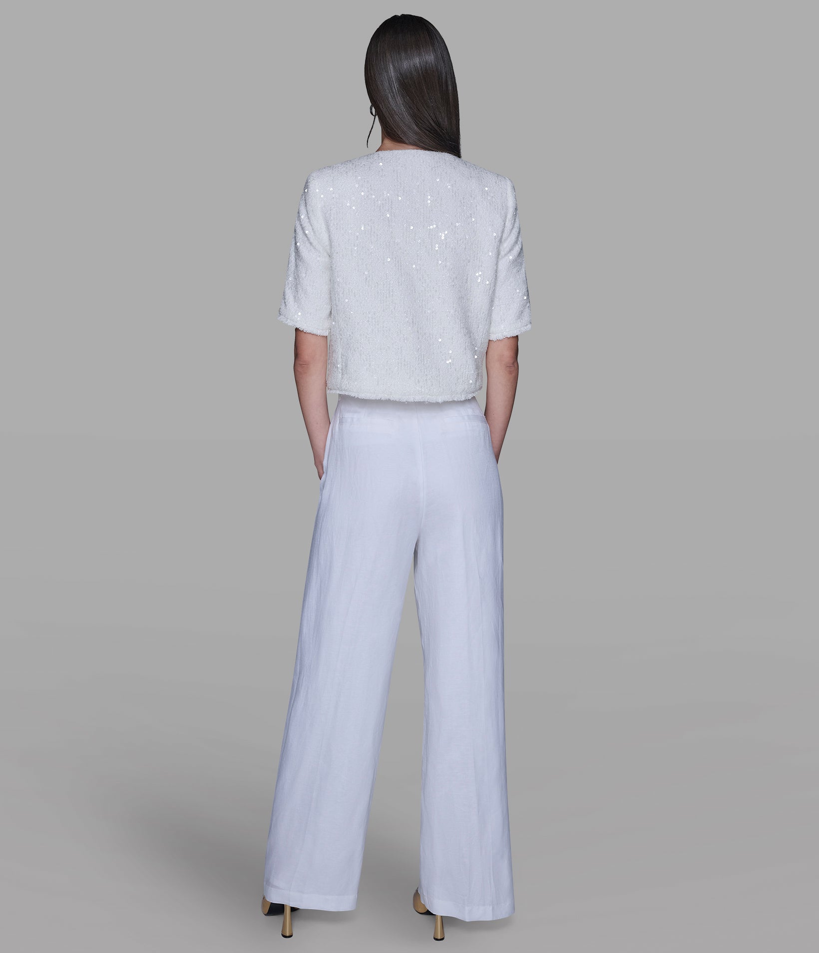 SHORT SLEEVE SHIMMER TWEED JACKET VIEW 5 | Jackets & Coats