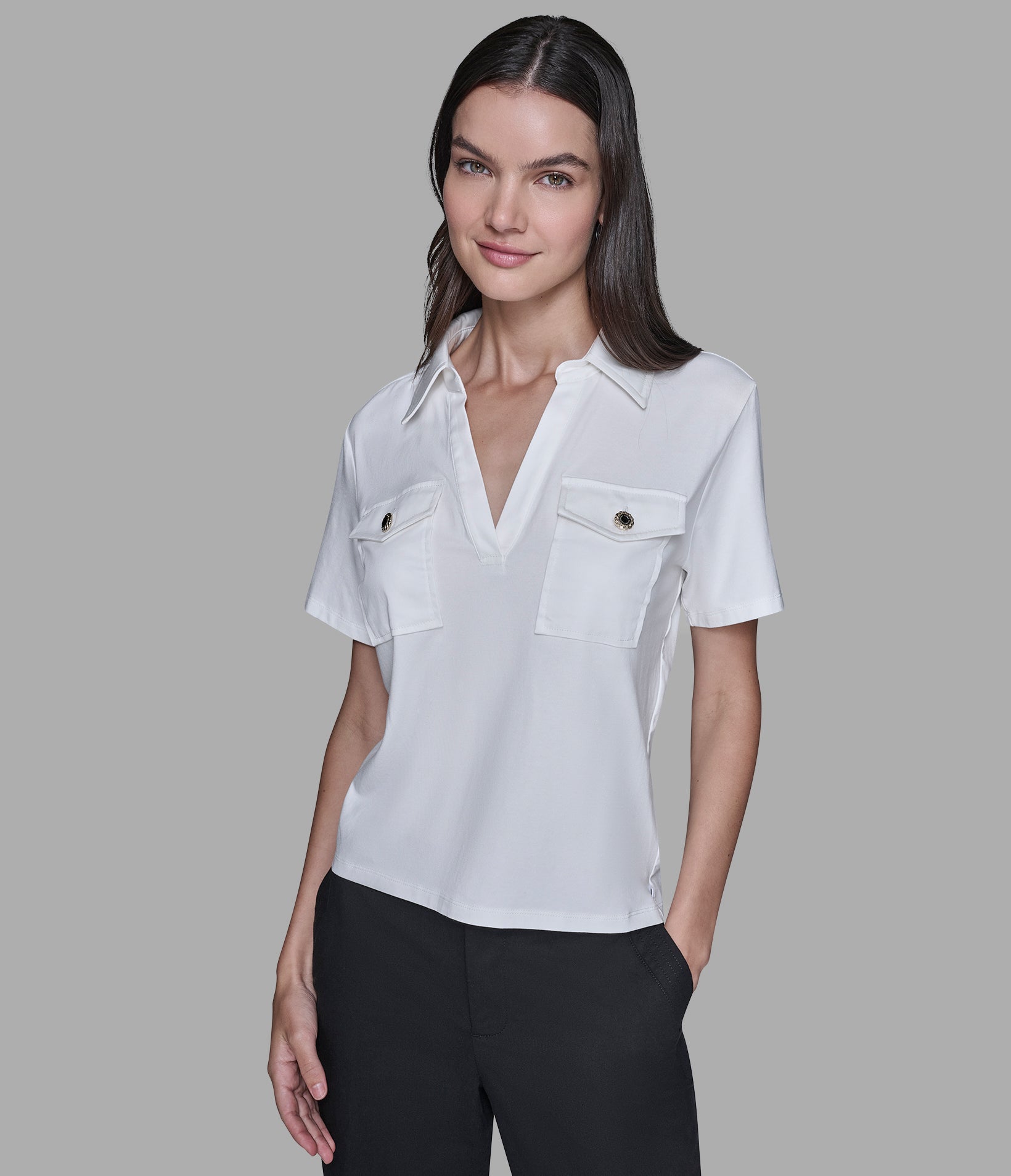 JOHNNY COLLAR KNIT TOP View 1 | Women's Tops & Sweaters